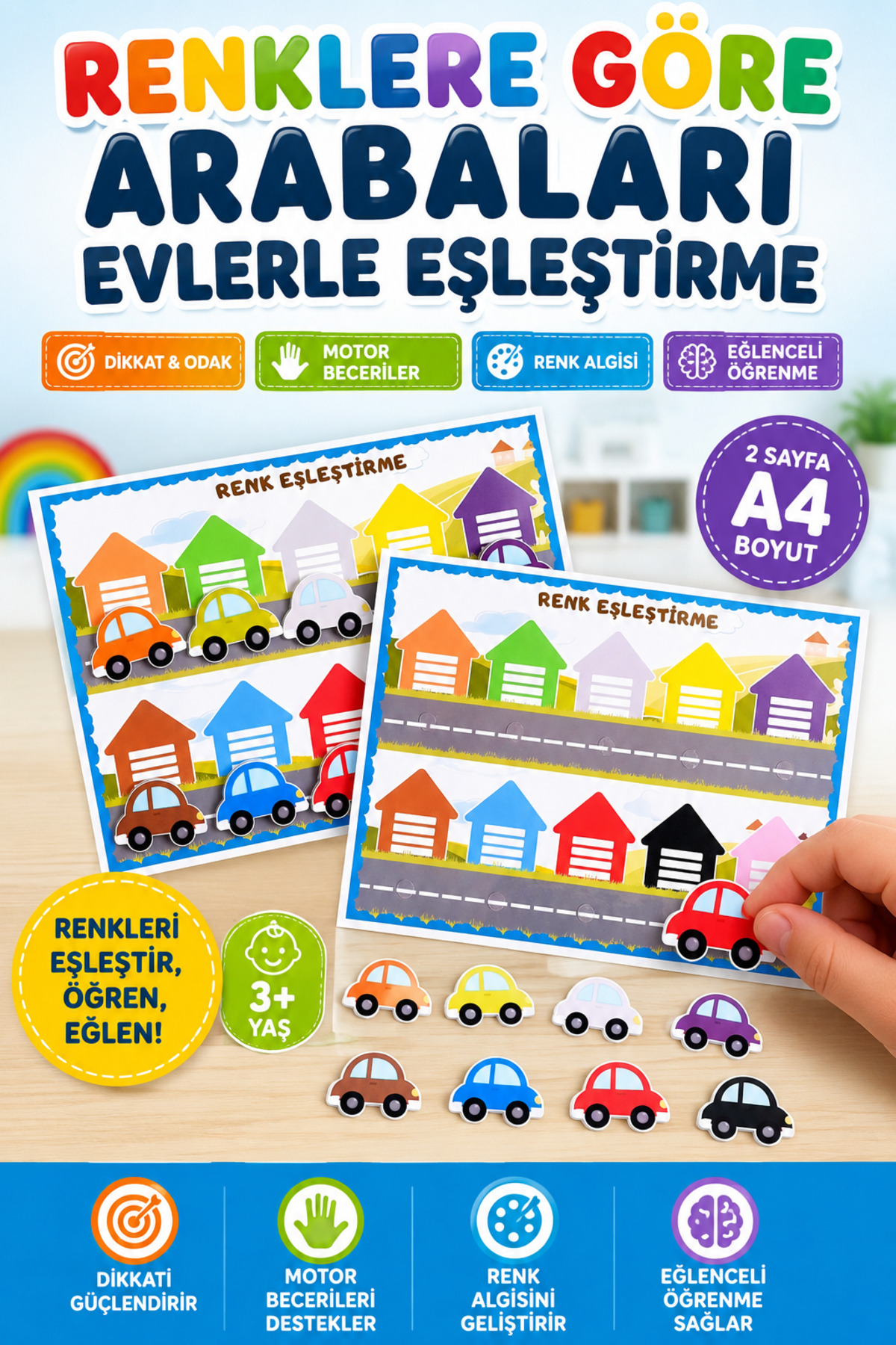 COLOR MATCHING, MOTOR SKILLS, PRESCHOOL, MATCH CARS and HOMES,
