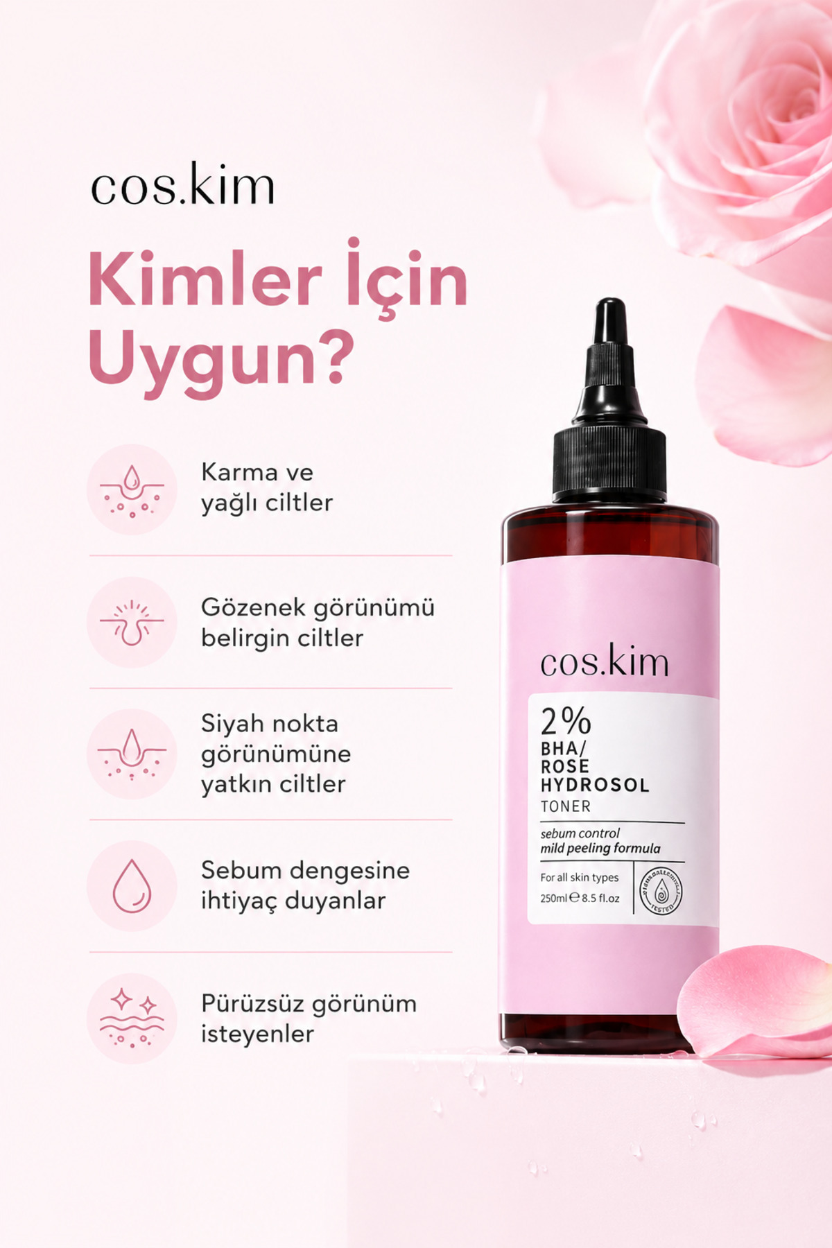 %2 BHA Gül Hidrosol Tonik Gözenek Sıkılaştırıcı Akne ve Siyah Nokta Karşıtı — MK004 — تصویر 7 از 9