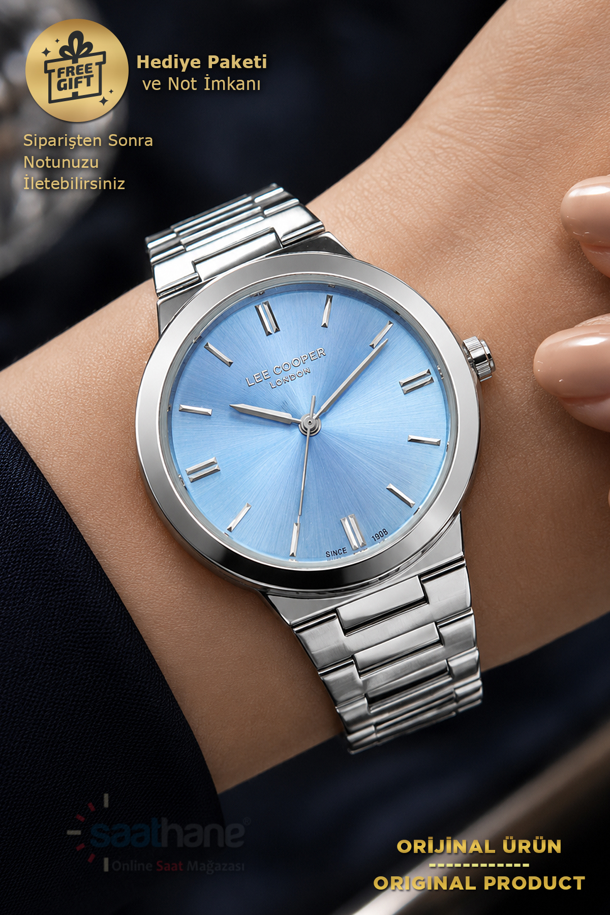 Original Lee Cooper Silver Case Band Blue Dial Steel Wristwatch for Women