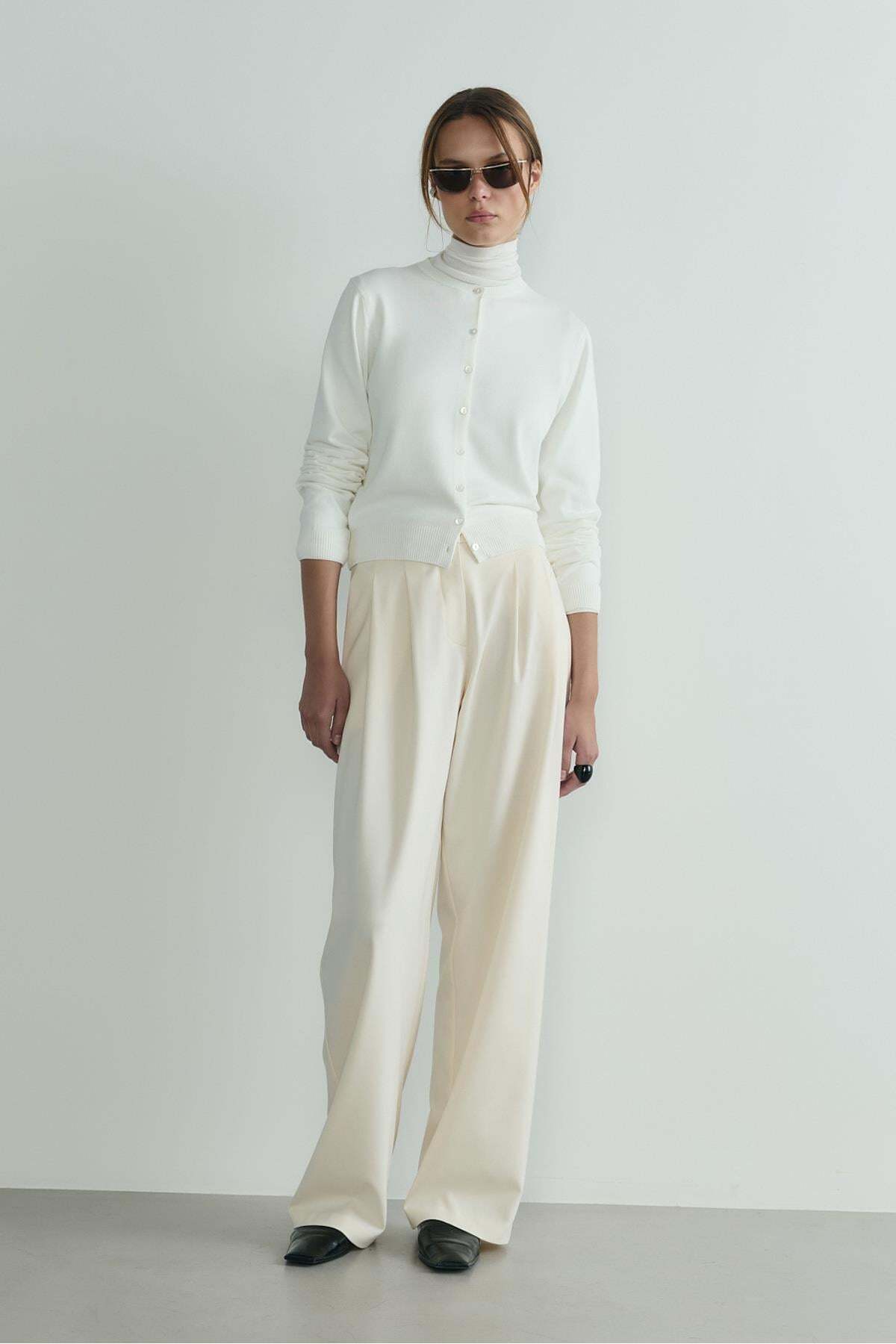 Suud Collection Ekru Lea Triko Hırka görsel 6