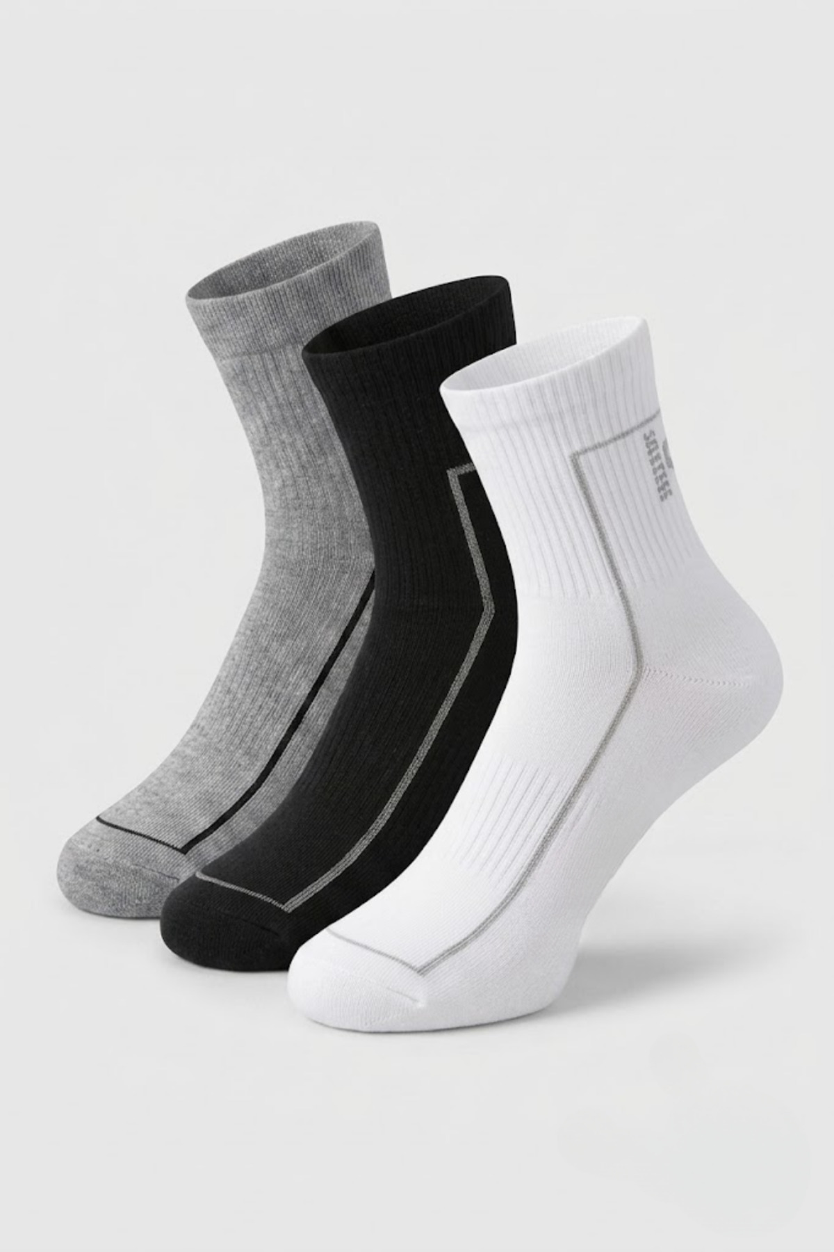 Socketta 3'lü Karışık Renkli Erkek Spor Pamuk Dikişsiz Esnek Patik Çorap - Premium görsel 2