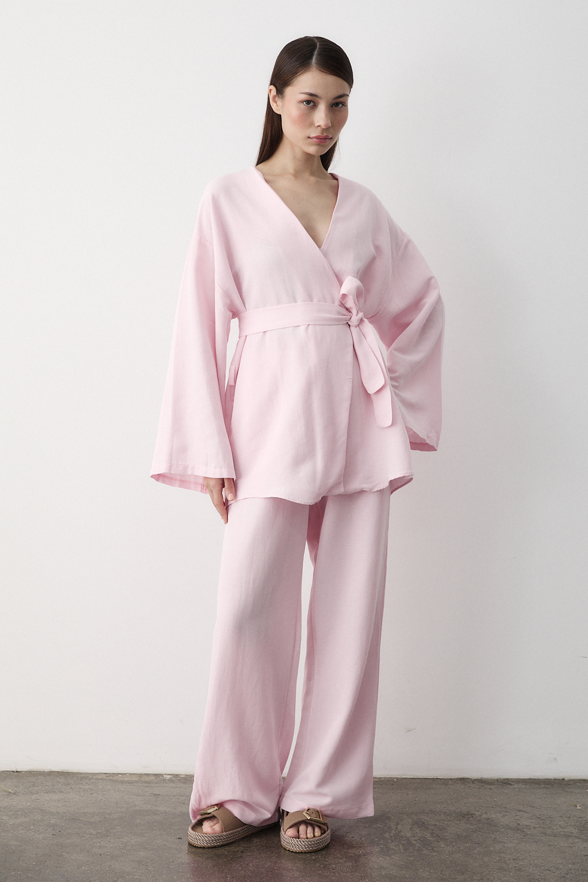 Laluvia Ružové bavlnené kimono nohavice voľné nohavice