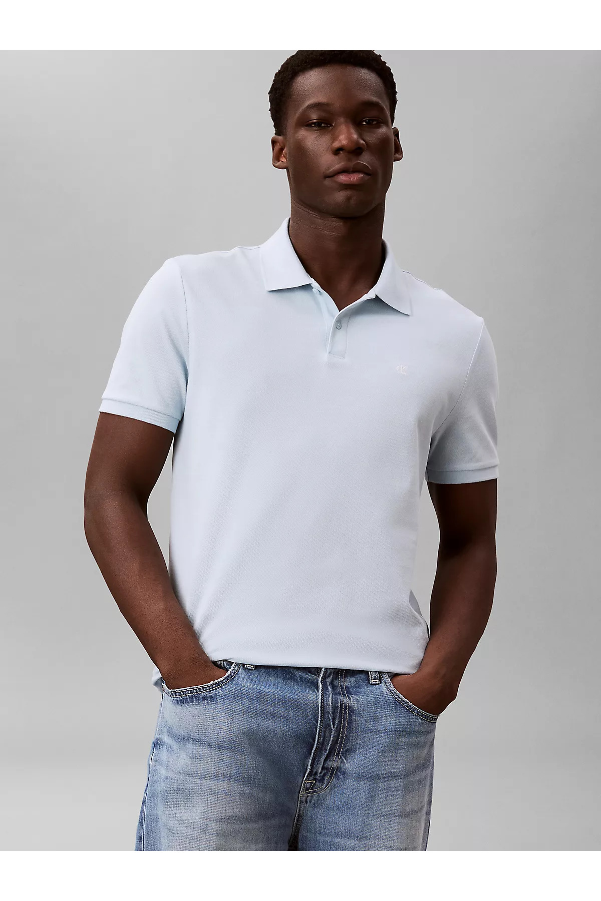 Calvin Klein Men's Ss Monogram Pique Blue Polo Collar T-Shirt