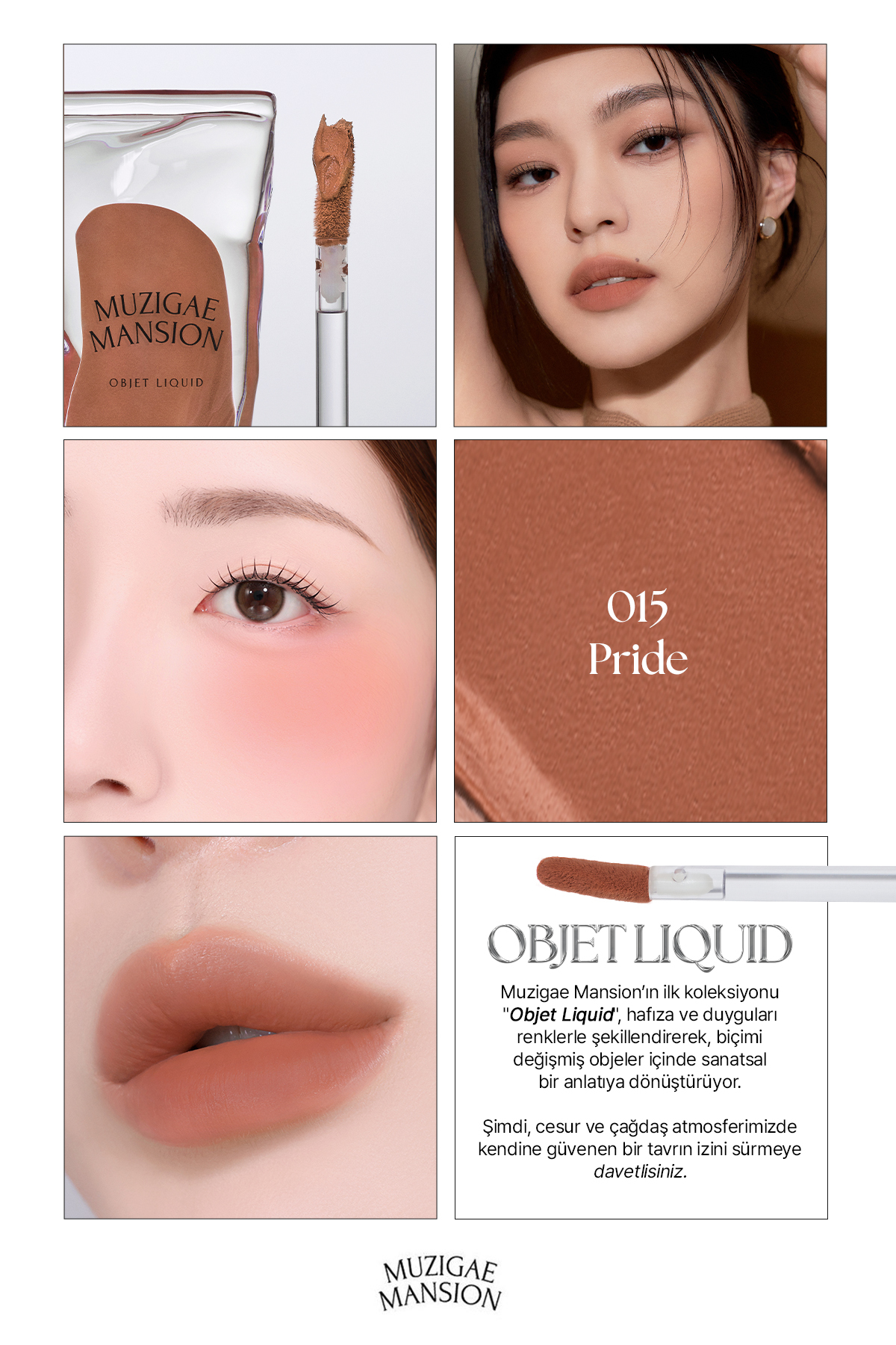 Gül Özlü, Kadife Bitiş Sunan, Nemlendirici ve Kalıcı Tint MUZIGAE MANSION Objet Liquid 015 Pride — قهوه‌ای 111615 — تصویر 3 از 9