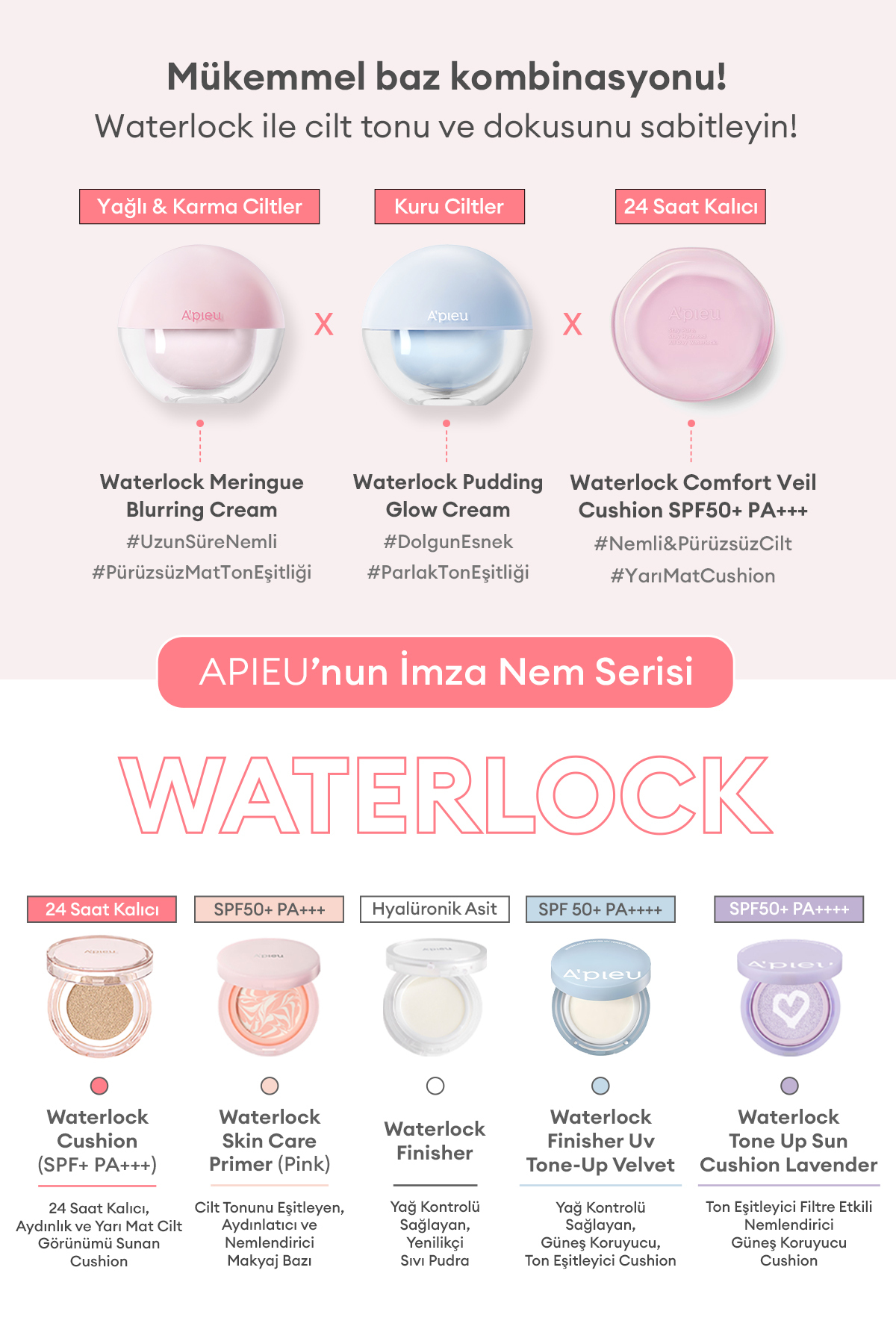 Blur Etki Sunan Ton Eşitleyici Sabitleyici Mat Makyaj Bazı APIEU Waterlock Meringue Blurring Cream — صورتی 8930 — تصویر 8 از 9