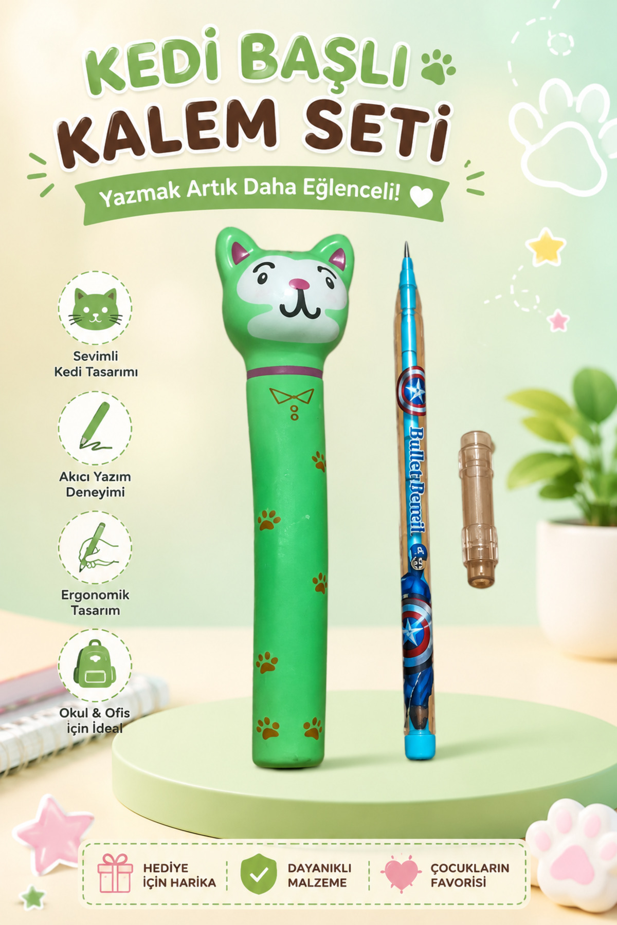 MİNGODAN Sevimli Renkli Kedicik Squishy Kalem Süsü Ve Yumurtlayan Kalem Seti