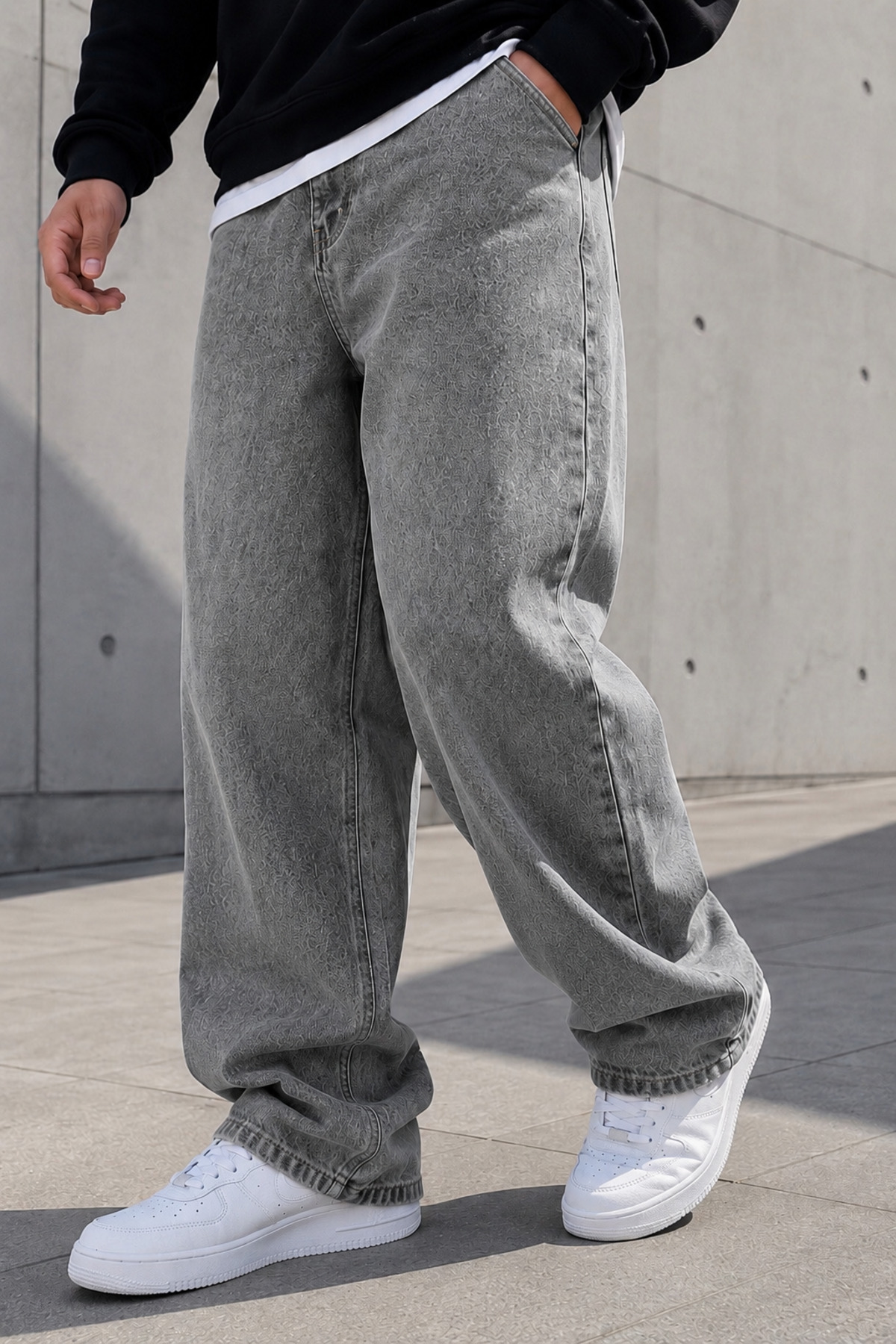 Gussi Men's Smoked Baggy Fit Lycra Free Relaxed Fit Jean Trousers