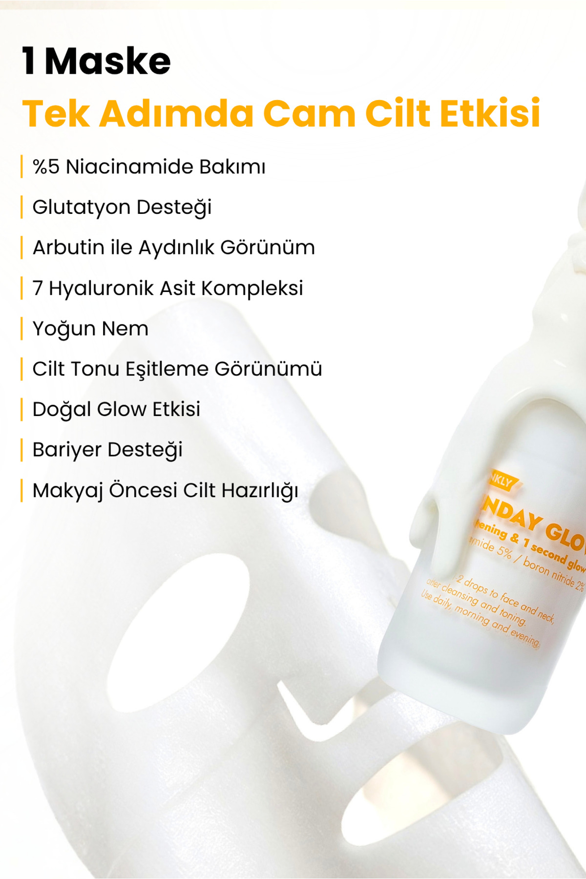 Sunday Glow Radiance, %5 Niacinamide ve Glutathion İçeren Aydınlatıcı Kağıt Maske — SundayMaske — تصویر 5 از 7