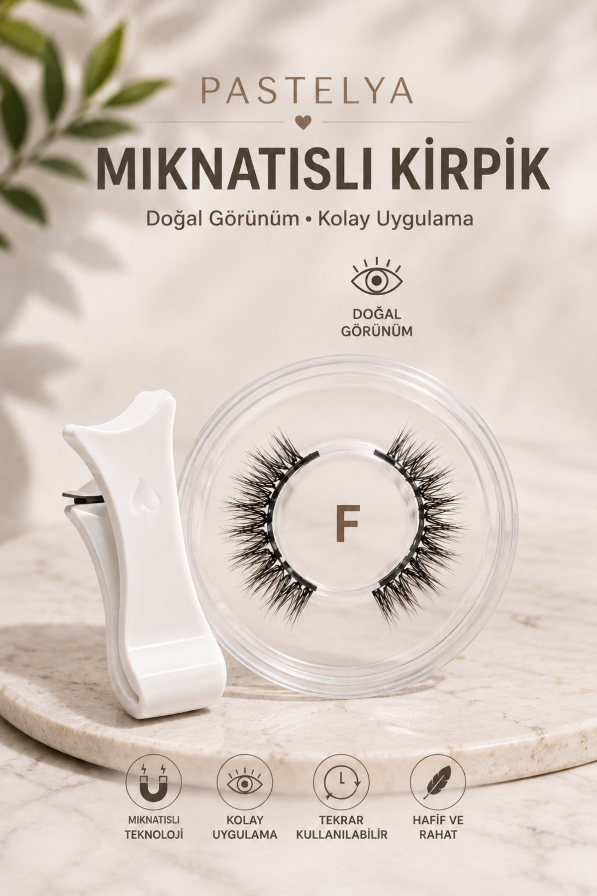 Pastelya 1 ÇİFT Doğal Görünüm, Yumuşak Manyetik Kirpikler, Aplikatörlü, Su Geçirmez -(Bilgiler Açıklama Kısmında)- — EY3D51KY0F