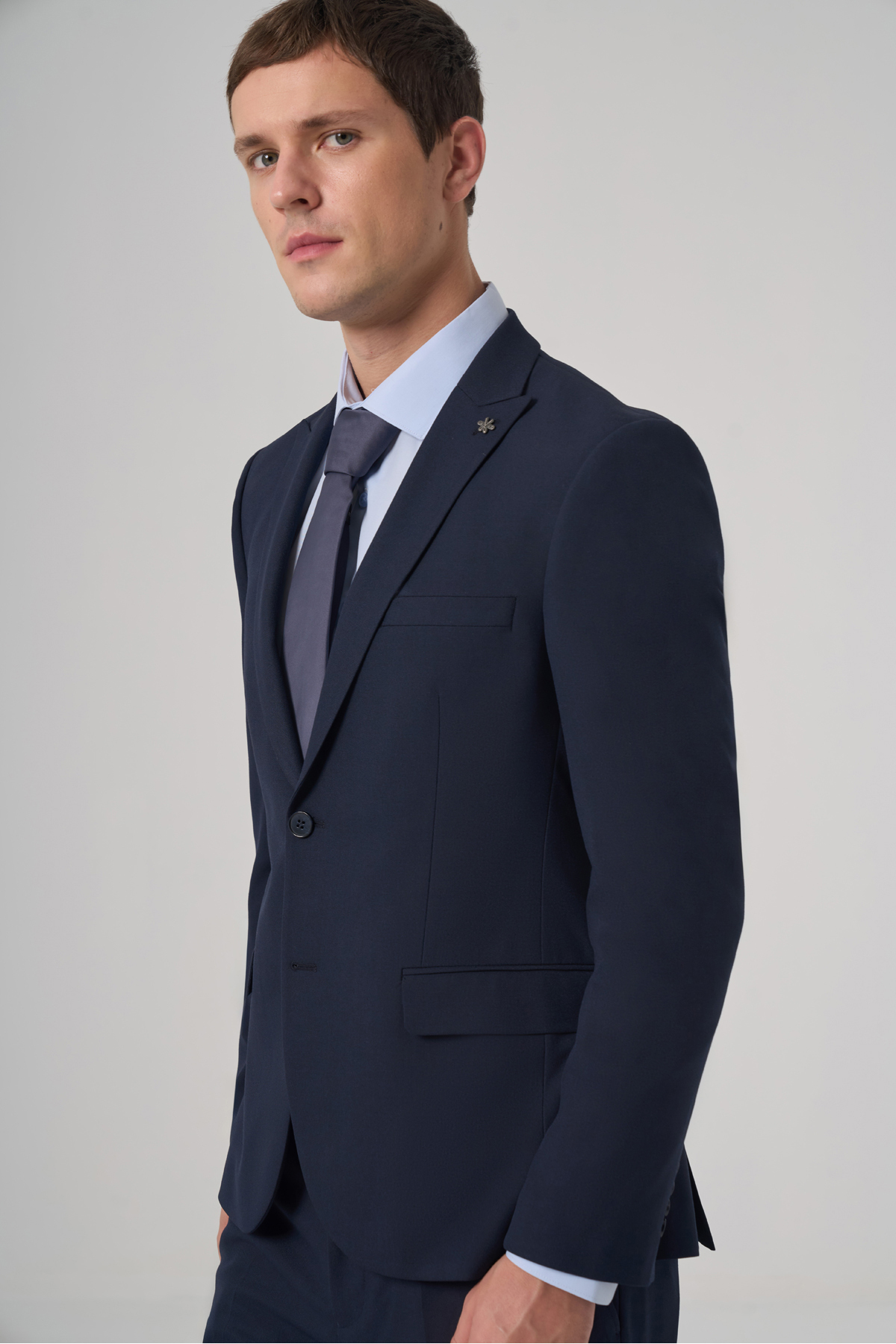Morven Erkek Lacivert Basic Düz Slim Fit Dar Kesim Çift Yırtmaç Takım Elbise görsel 2