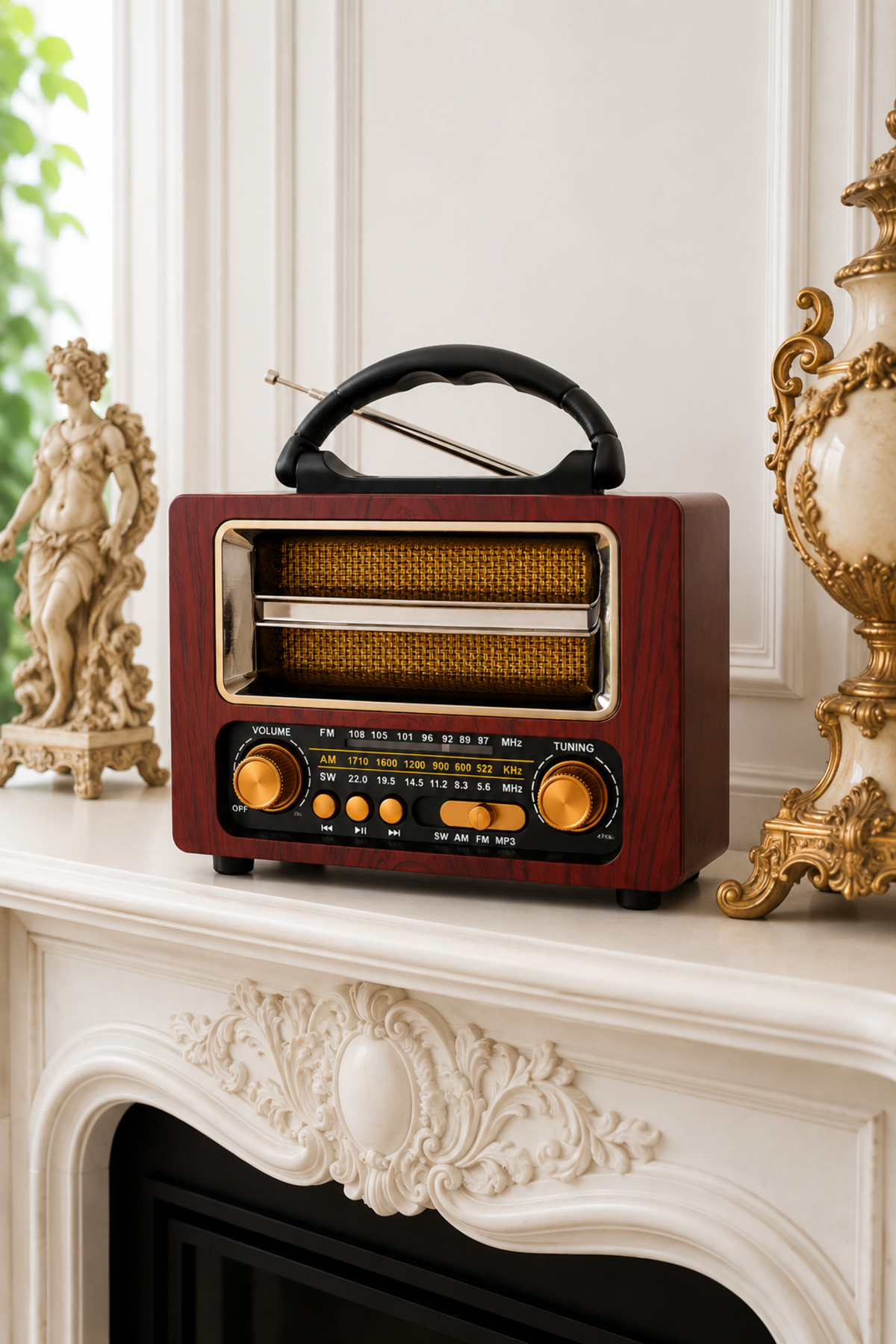 Zineets Nostaljik Radyo Fm Ahşap Görünümlü Bluetooth Hoparlör