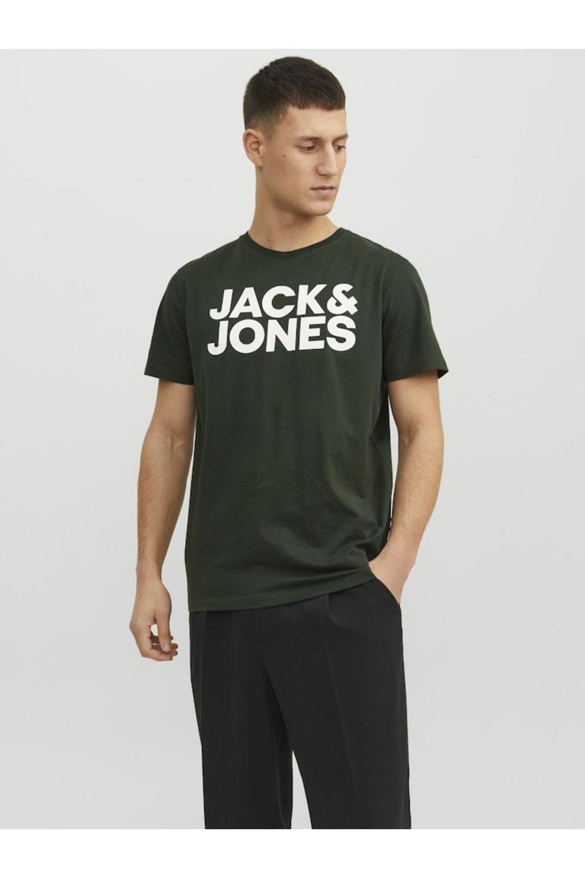 تی شرت مردانه سبز طرح لوگو Jjecorp مدل Ss O-neck Noos کد 12151955-Mountainv جک اند جونز تی شرت Jack & Jones