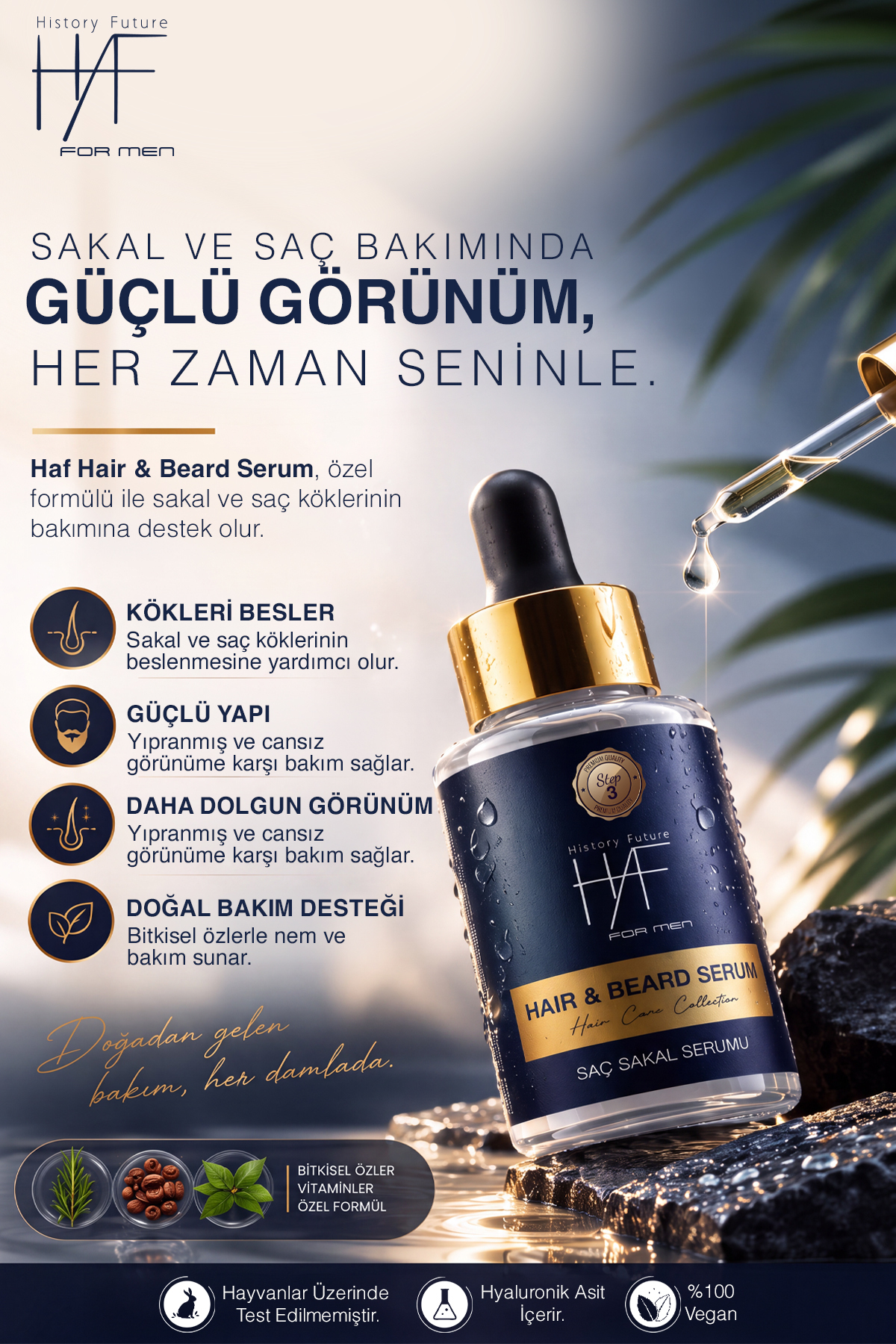 Saç Sakal Serumu Seyrek Ve Boş Bölge Doldurucu Gürleştirici Güçlendirici Besleyici 30 ml — HAF - HAİRBEARD SERUM — تصویر 4 از 9