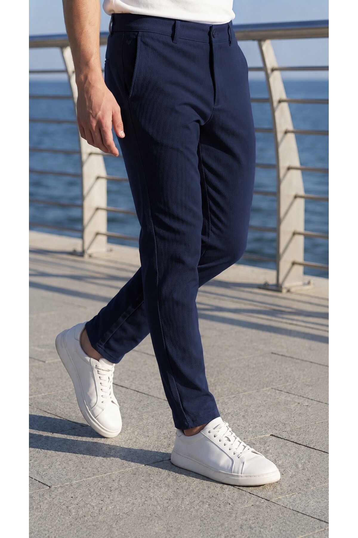 DOPPİO'N DENİM Erkek Lacivert Slim Fit Esnek Likralı Keten Pantolon görsel 4