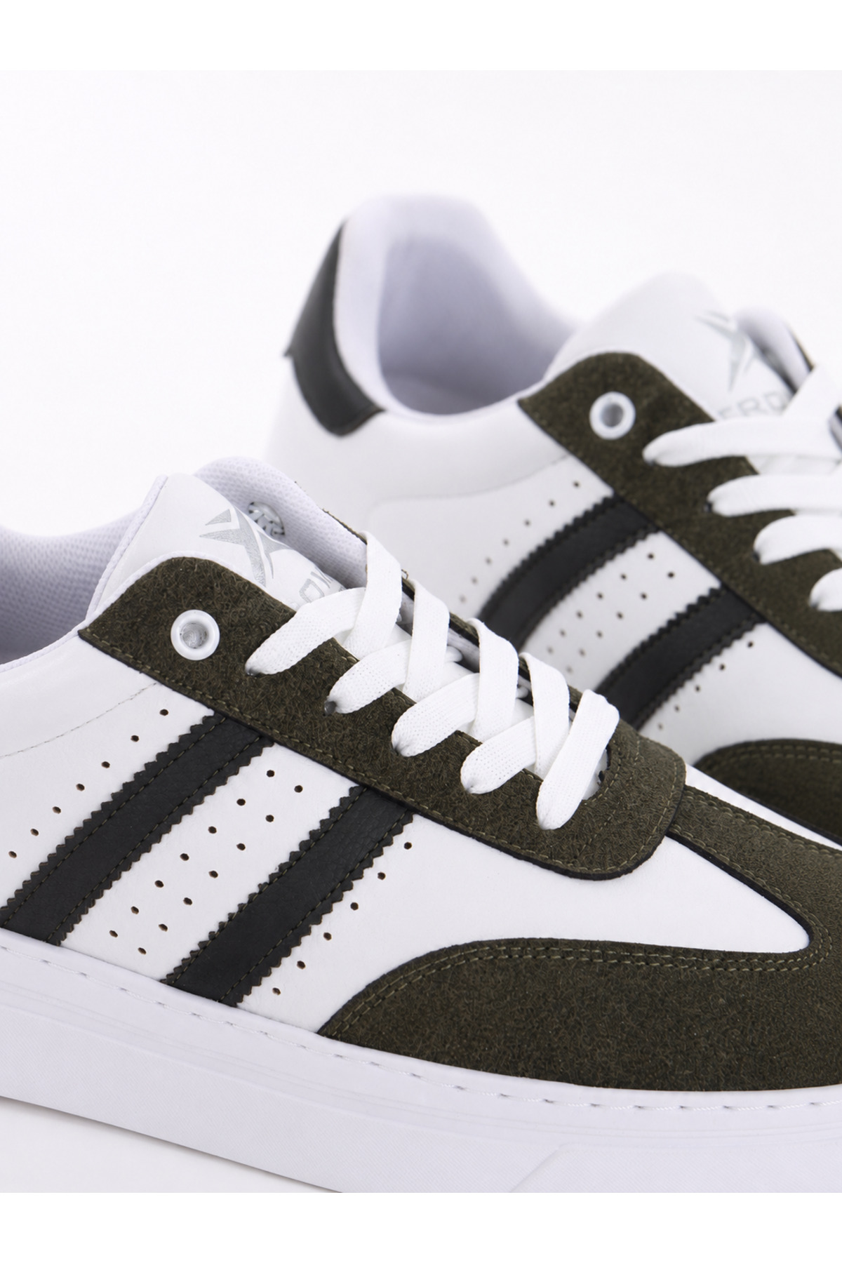 TROVIX Premium Haki-Beyaz Erkek Sneaker, Suni Deri & Süet, Beyaz EVA Taban görsel 4