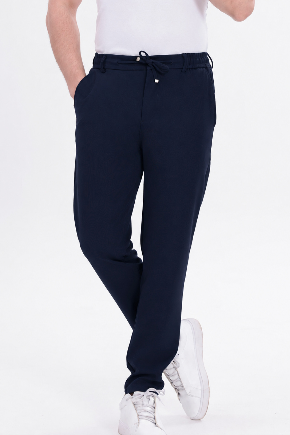 T SteepRockt Erkek Lacivert Jogger Pantolon Beli Bağlamalı 4 Cepli Likralı Regular Kalıp Rahat Kesim görsel 4