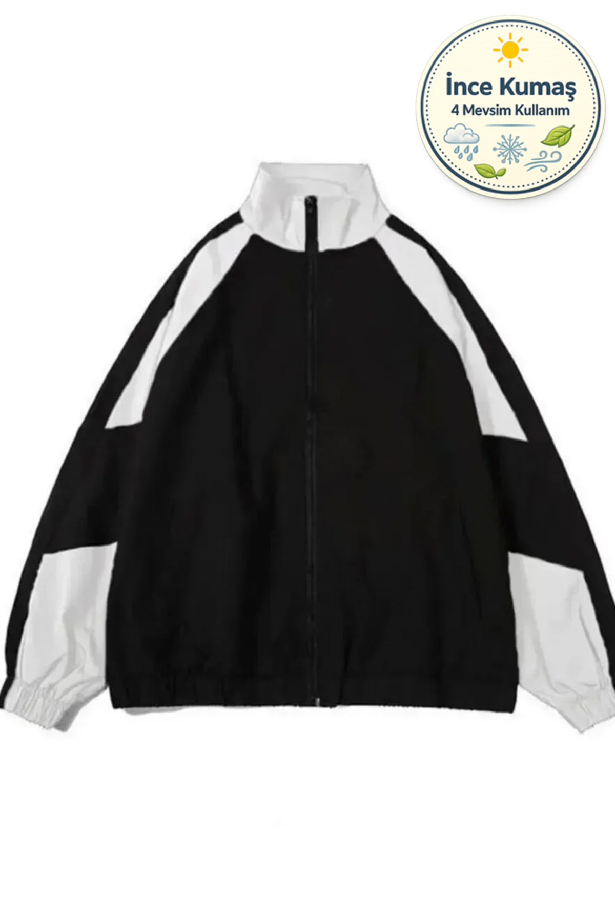 Lushen Y2k Siyah Beyaz Baggy Paraşüt Unisex Ceket Yağmurluk