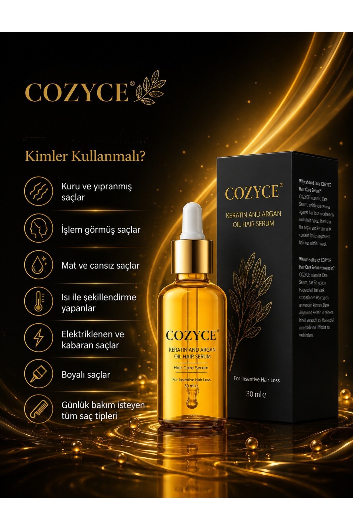روغن سرم مو برای موهای به شدت آسیب دیده و سوخته - روغن درمانی کراتین و آرگان با رشد سریع 30 میلی لیتر — COZYCE3178 — تصویر 4 از 6