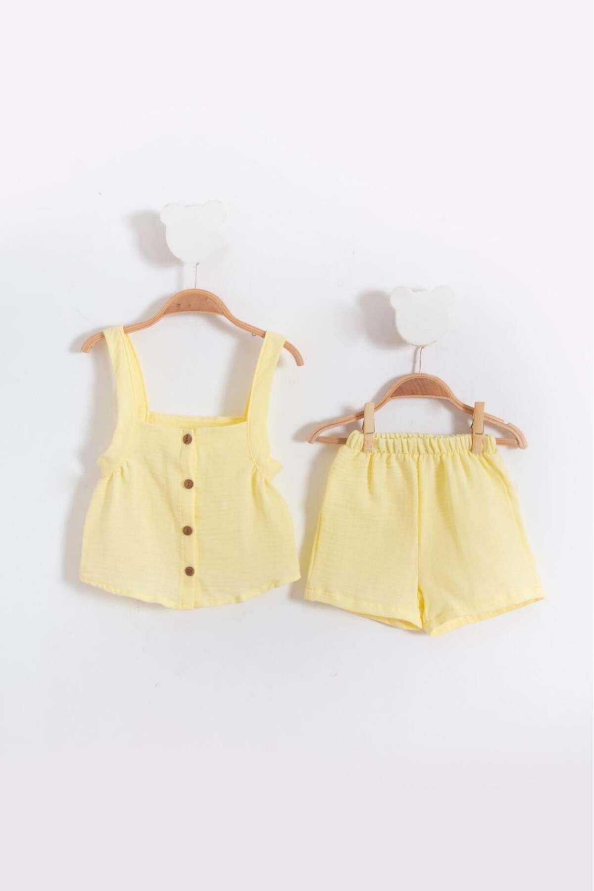 Bubito Suspender Muslin Baby Girl Summer Shorts Set of 2-Yellow