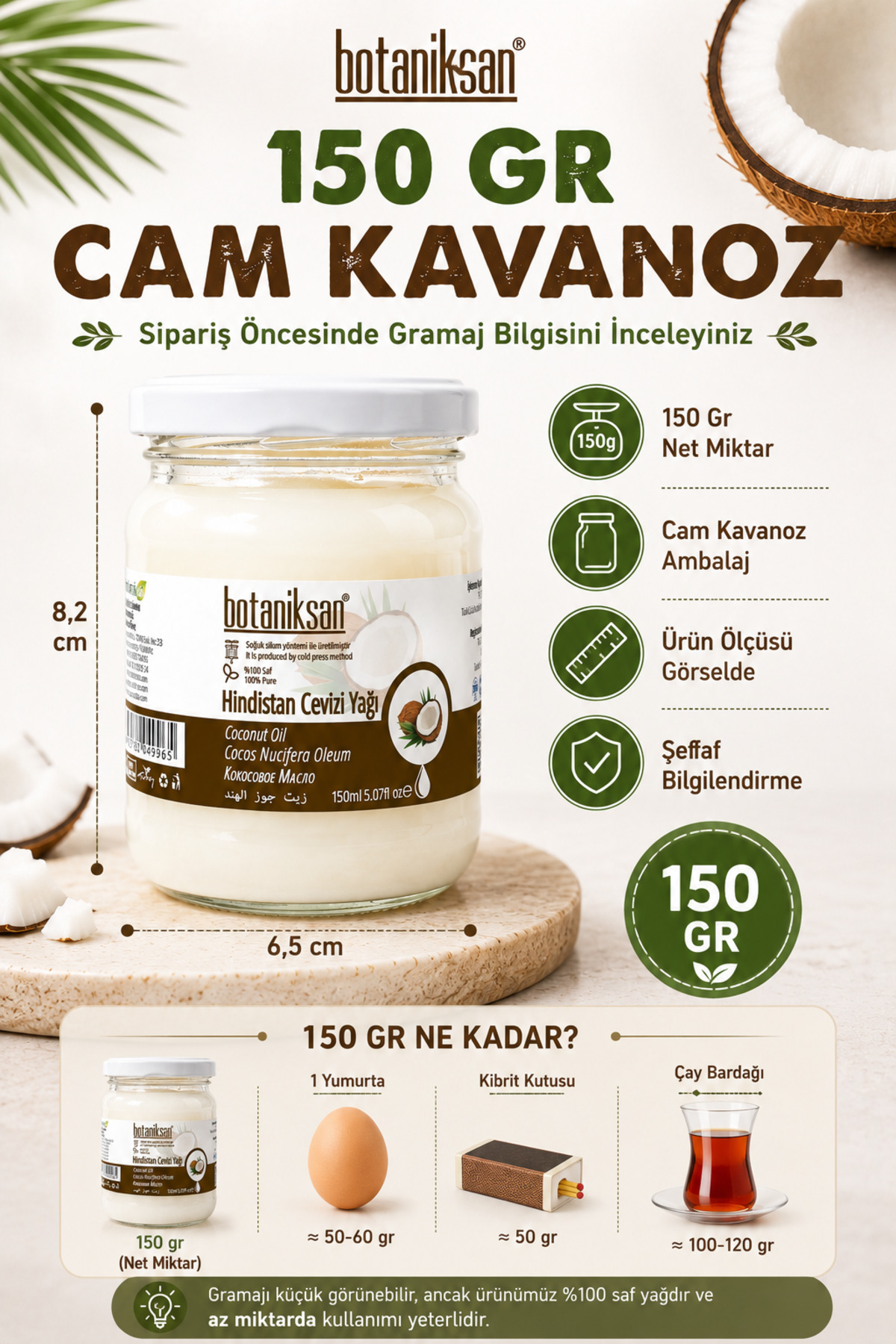 Hindistan Cevizi Yağı 150gr Soğuk Sıkım, Saf, Doğal, Katkısız — HİNDİSTAN CEVİZİ YAĞI 150GR — تصویر 7 از 8