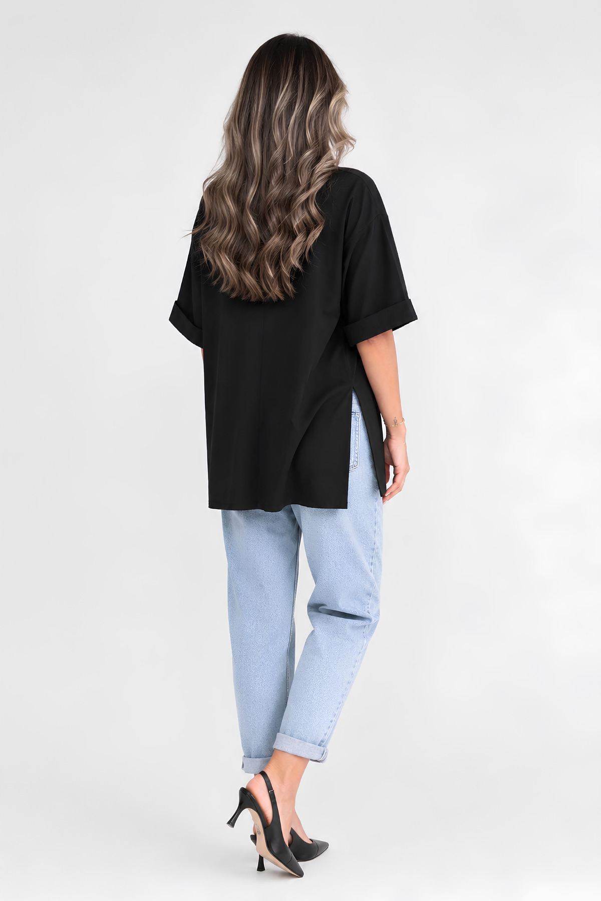 MOVİMENT Siyah Oversize Duble Kol Yandan Yırtmaçlı Uzun T-Shirt | Pamuklu Basic Bisiklet Yaka Süprem Kumaş Günlük Rahat Tişört | Standart Beden Tüm Sezon görsel 5