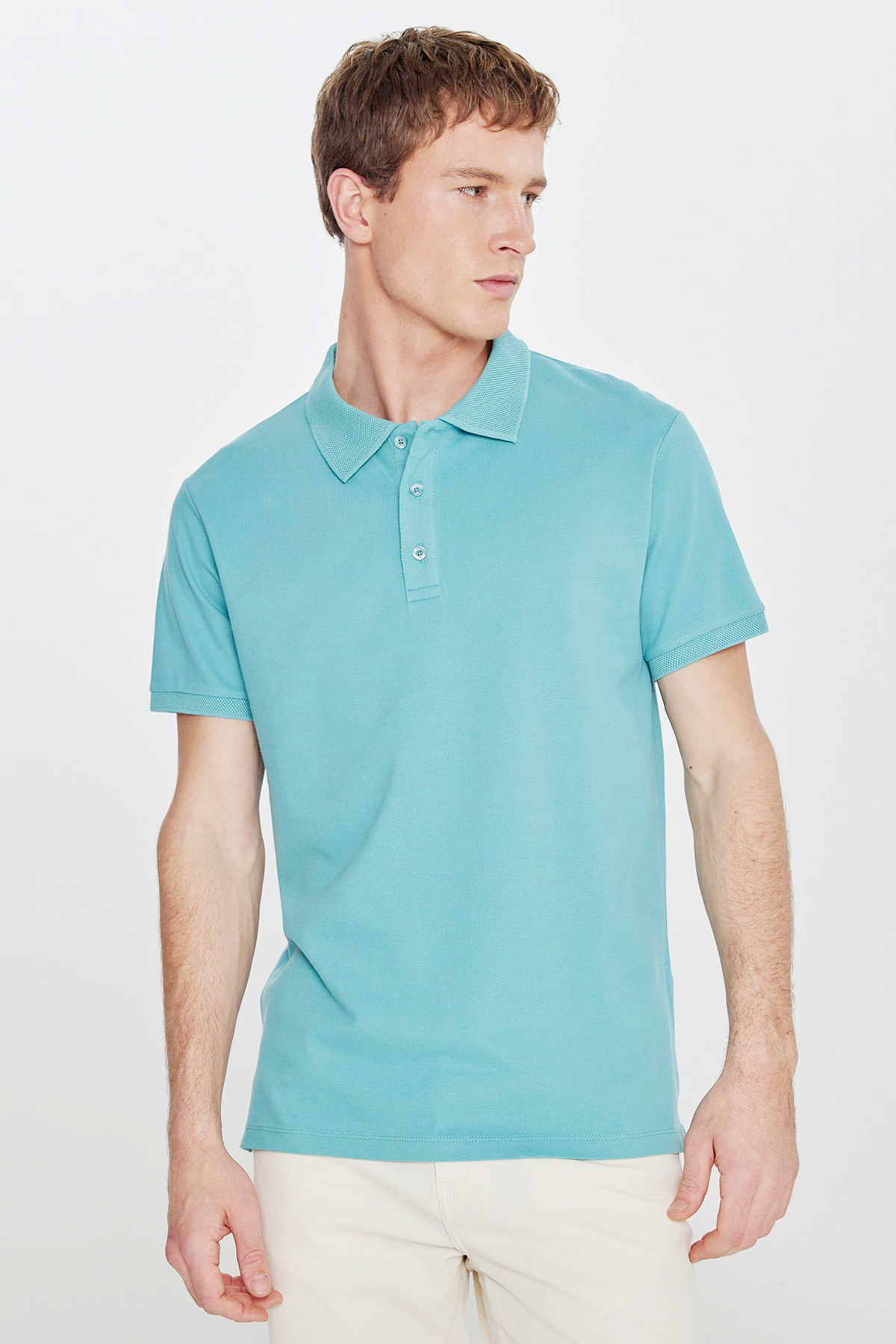 ALTINYILDIZ CLASSICS Erkek Petrol %100 Pamuk Kıvrılmaz Pike Polo Yaka Slim Fit Dar Kesim Tişört görsel 6