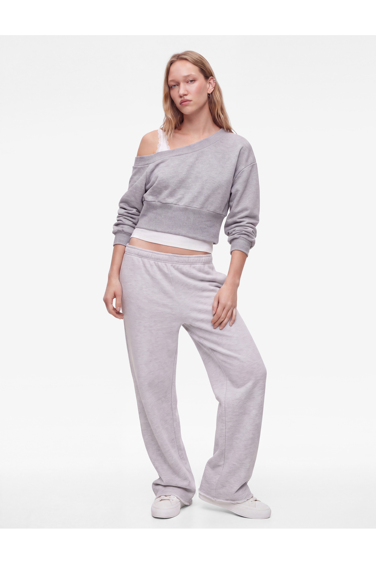 Koton Slim Fit Asimetrik Yaka Korse Detaylı Uzun Kollu Crop Sweatshirt görsel 5