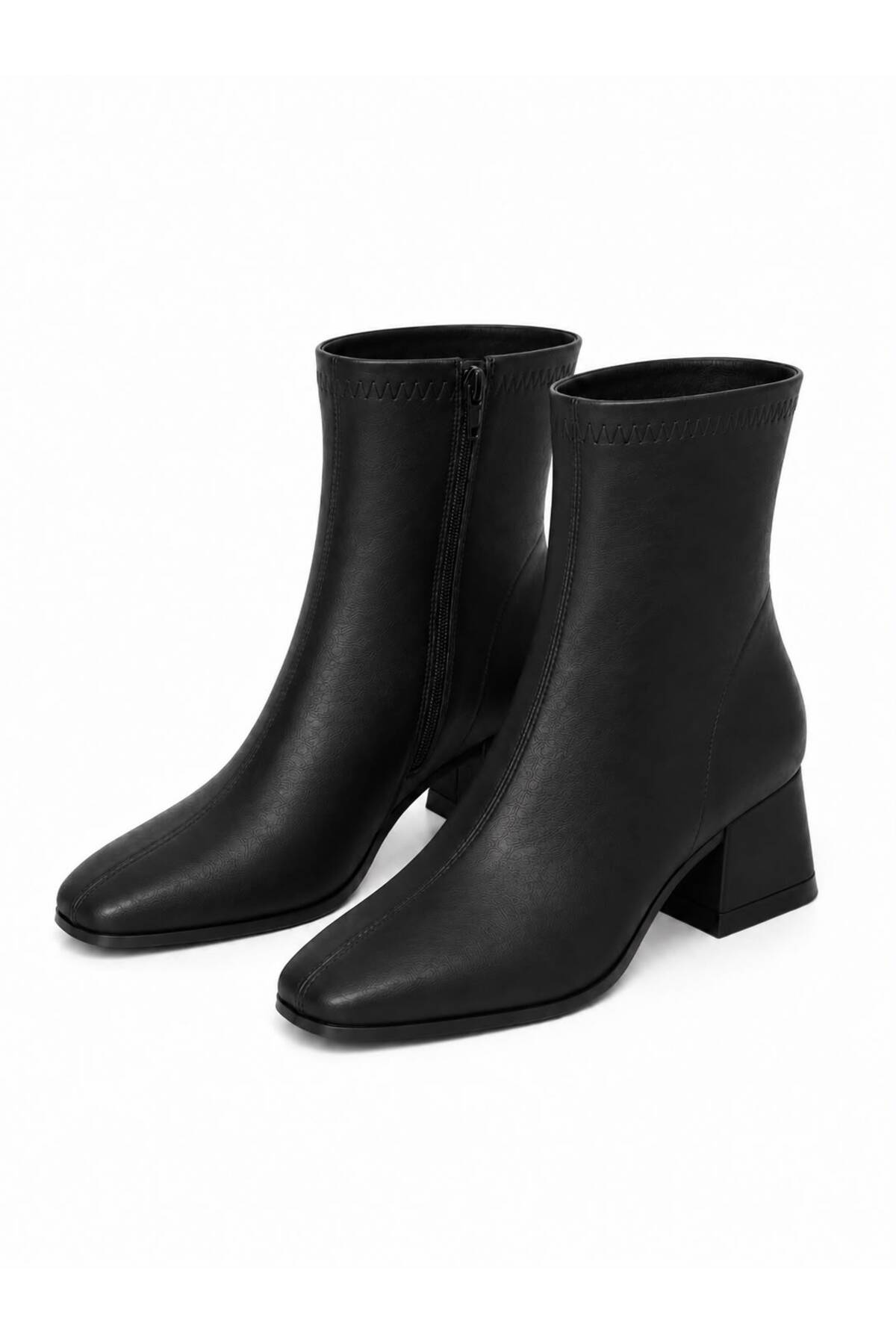MODA 10 Kadın siyah kısa Topuklu Streç Bot topuk boyu 3 CM görsel 3