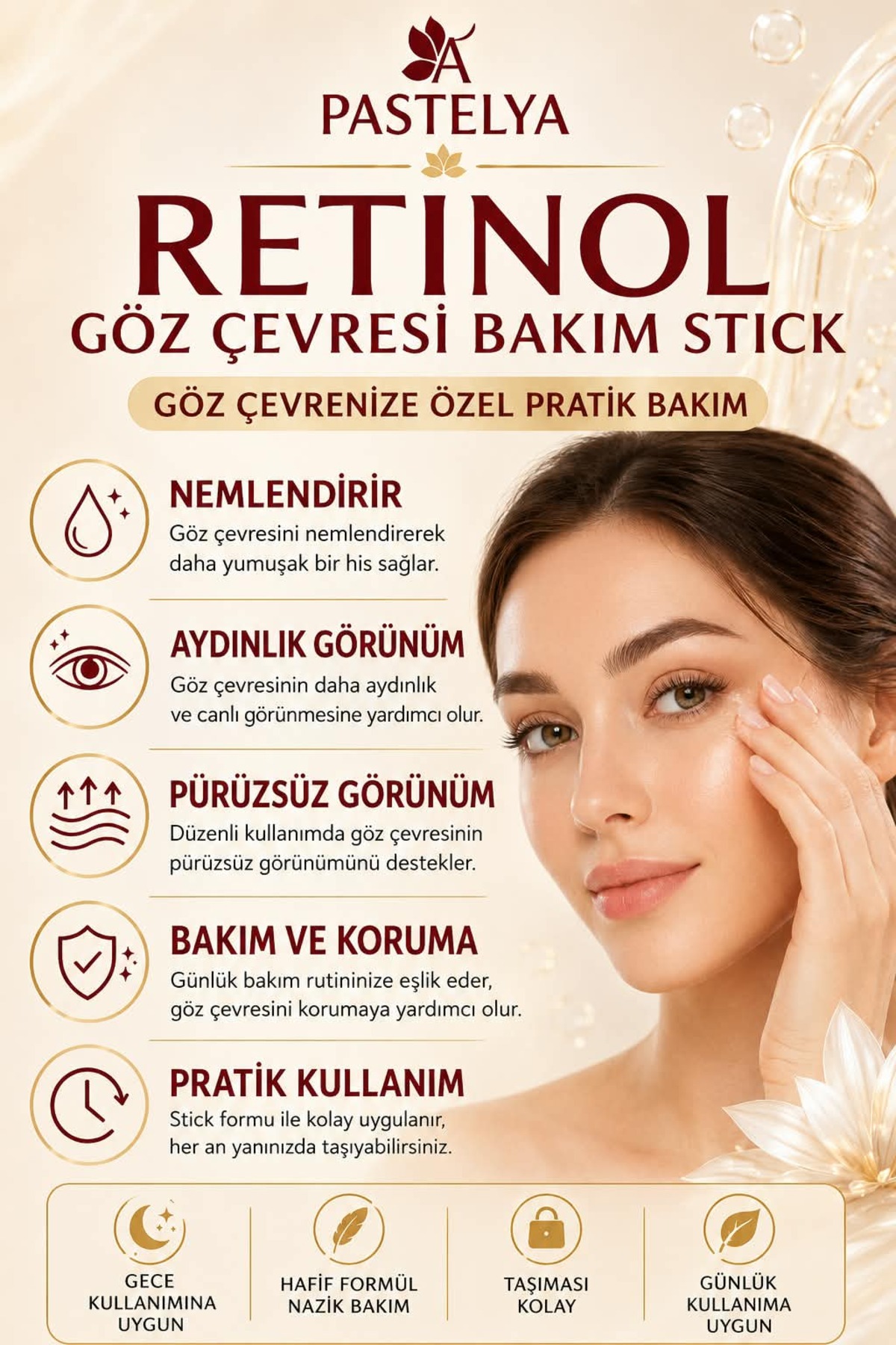 Retinol Göz Çevresi Bakım Stick – Kırışıklık ve Morluk Karşıtı 3g — NWRETGÖZÇEVBAKST3G — تصویر 5 از 6