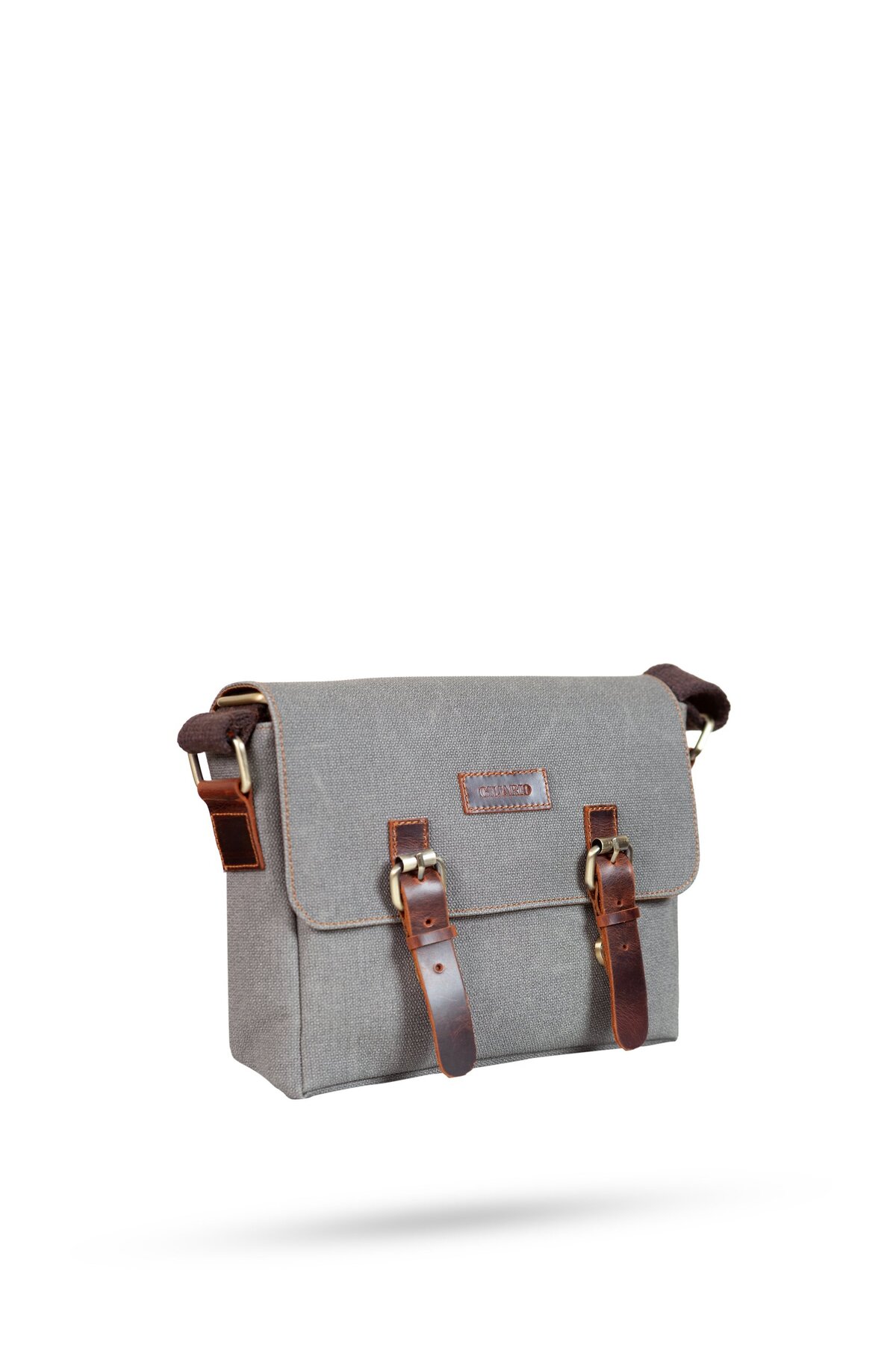 Gillario Design 01 Kanvas - Deri Gri Postacı Çanta görsel 6