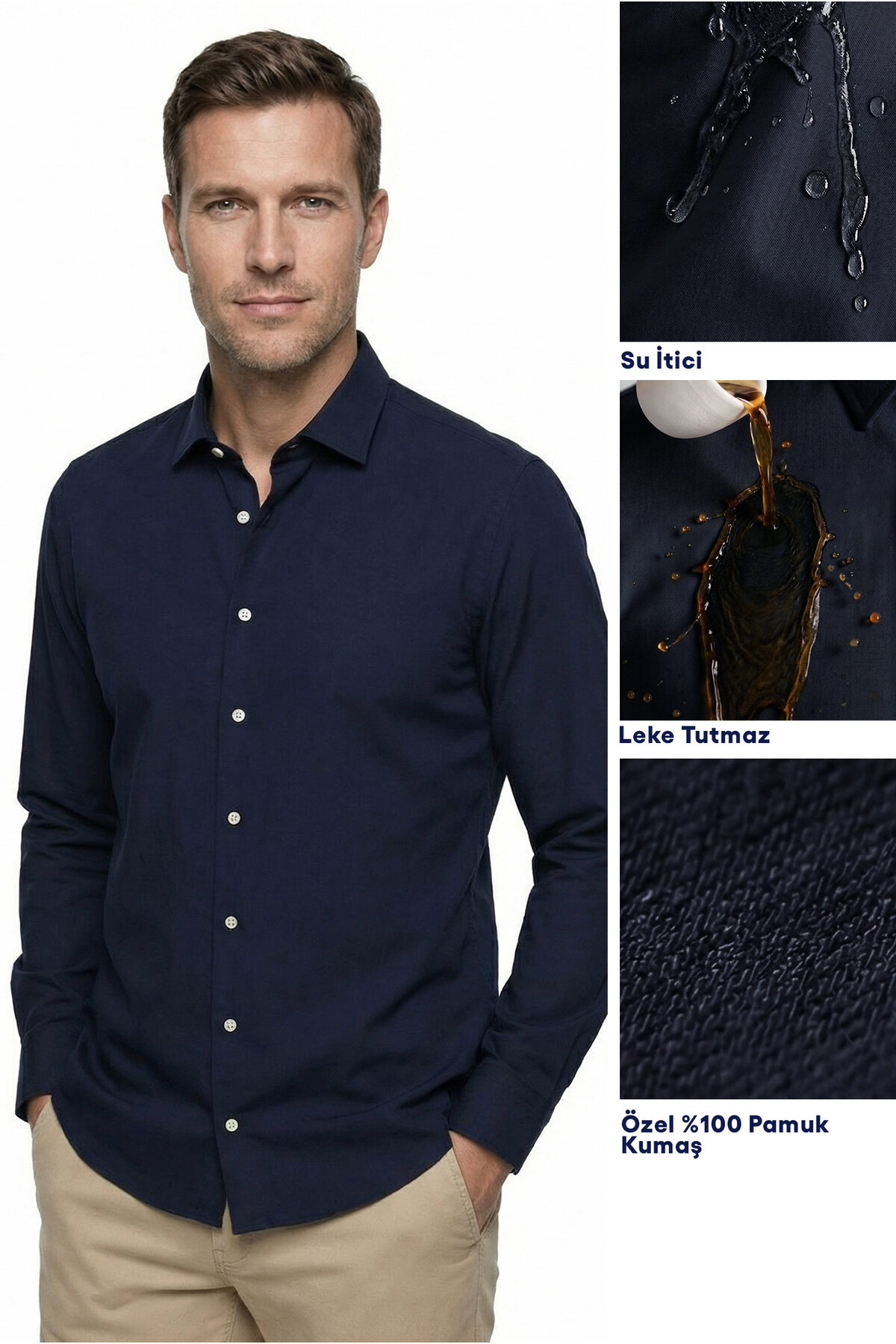 Kiğılı Uzun Kol Slim Fit Dar Kesim Klasik Nano Care Su İtici Leke Tutmaz 4 Mevsim Pamuk Gömlek