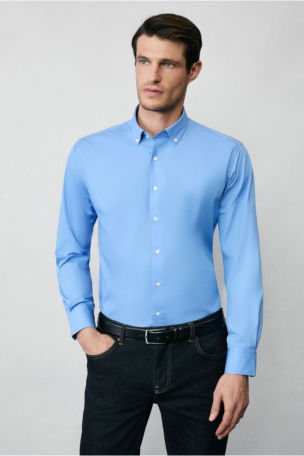 Kiğılı Uzun Kol Regular Fit Düğmeli Yaka Pamuklu Non Iron Ütü Gerektirmeyen Gömlek görsel 4