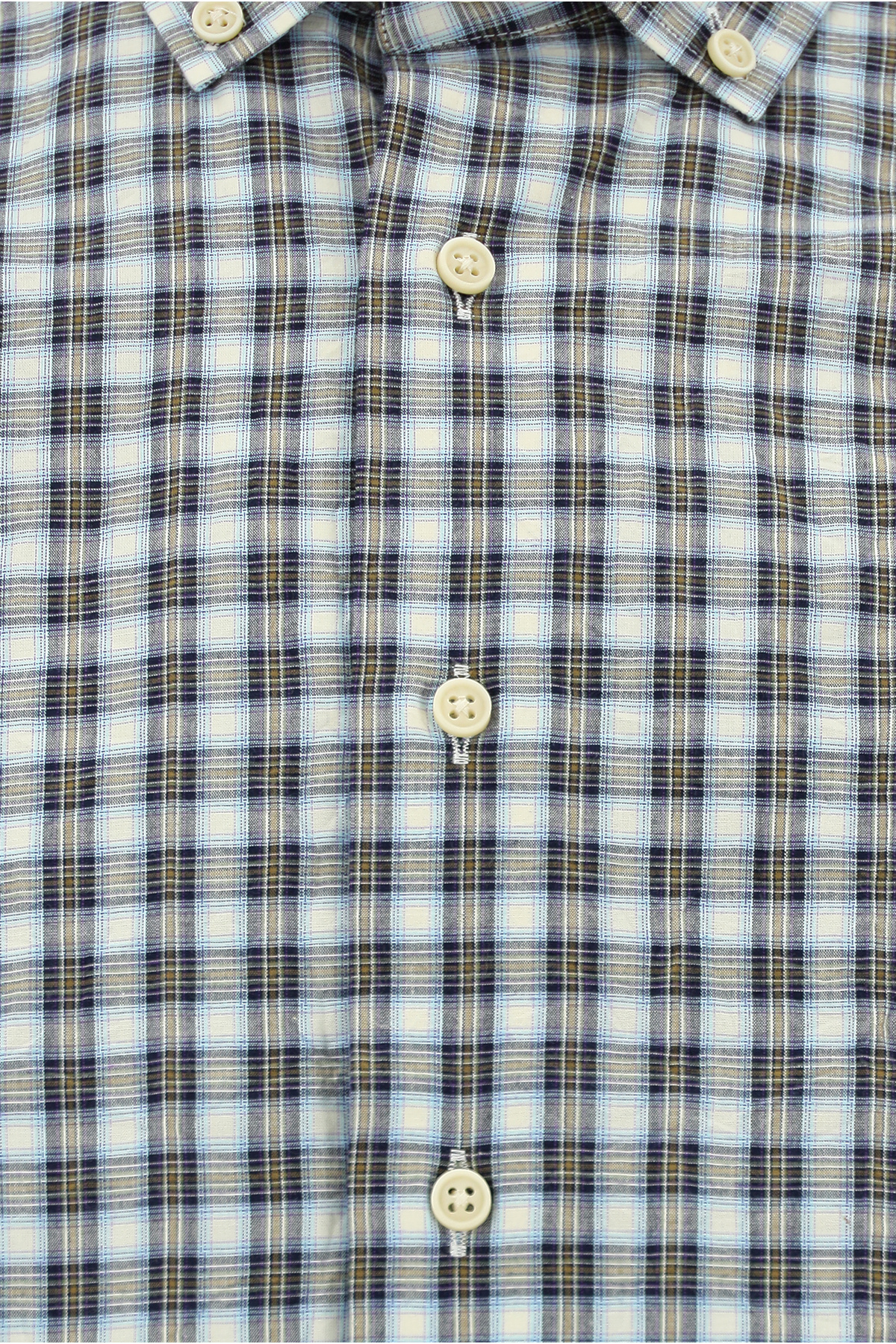 Uzun Kol Slim Fit Dar Kesim Düğmeli Yaka Pamuk Ekose Gömlek — آبی AY2546C0EK001 — تصویر 3 از 3