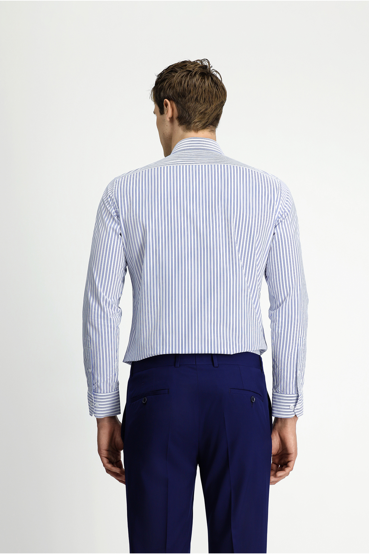 Kiğılı Uzun Kol Klasik Slim Fit Dar Kesim Pamuklu Kolay Ütülenebilir Çizgili Gömlek görsel 7