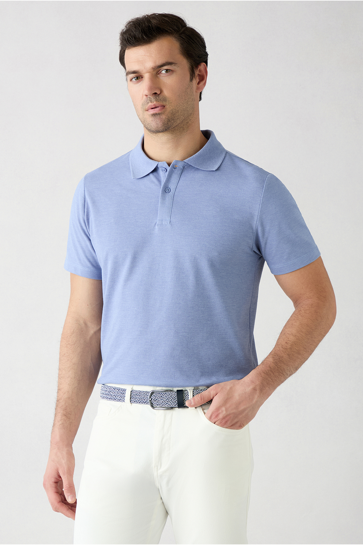 Kiğılı Düğmeli Polo Yaka Regular Fit Pamuklu Düz 2'li Paket Tişört Seti görsel 6