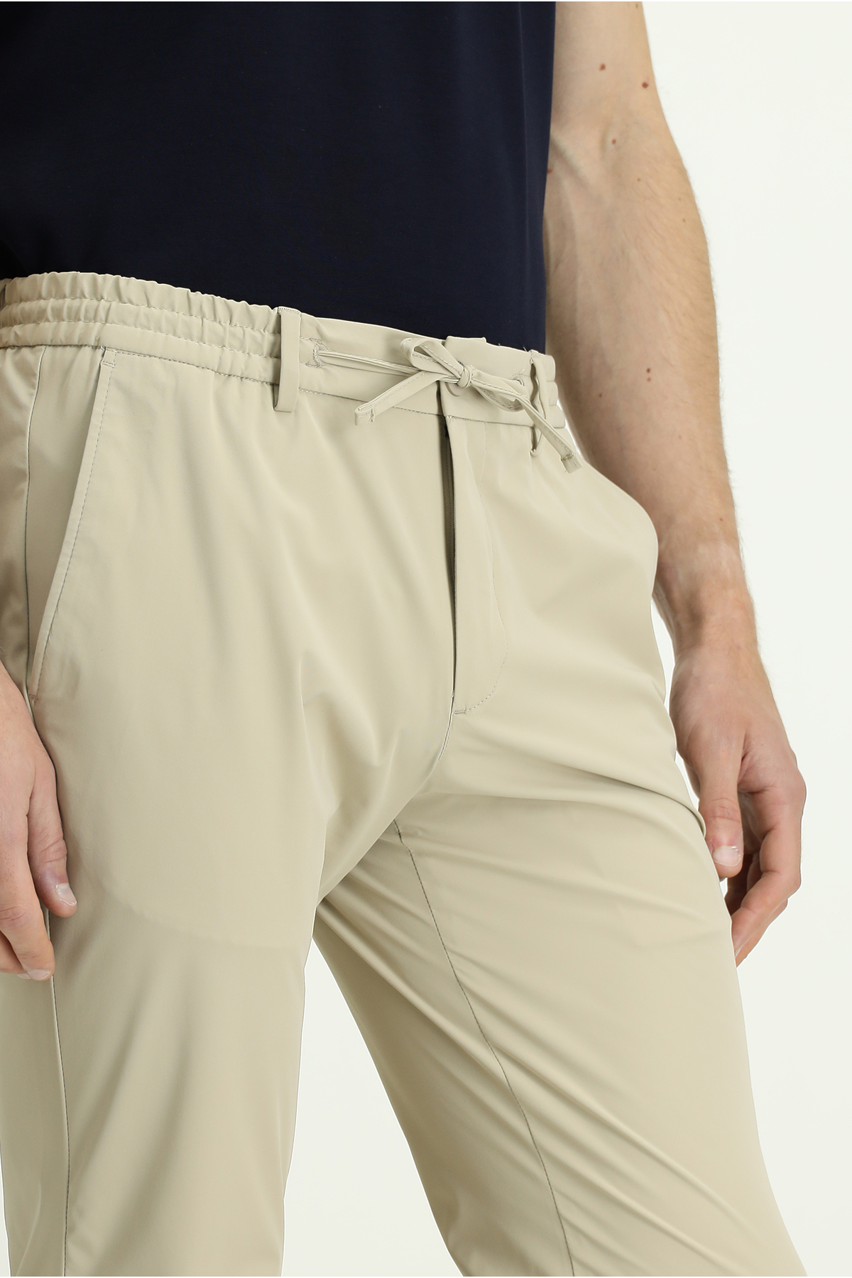 Techno-Line 7 Drop Super Slim Fit Eksra Dar Kesim Likralı Beli Lastikli İpli Klasik Kumaş Pantolon — بژ KSSZ3H79DZ003 — تصویر 6 از 7