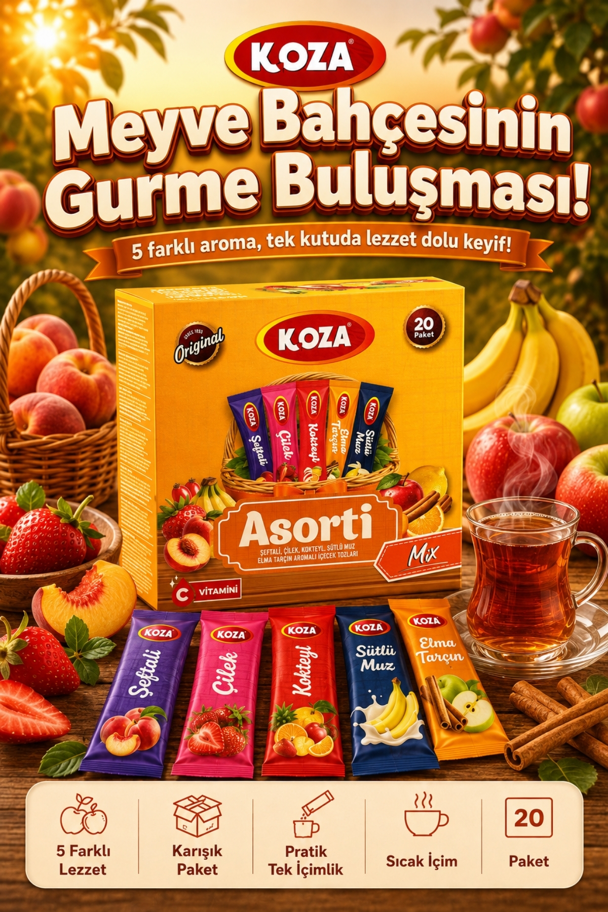 Koza Meyve Bahçesi 5'li Asorti Mix Pratik Lezzet Tek İçimlik