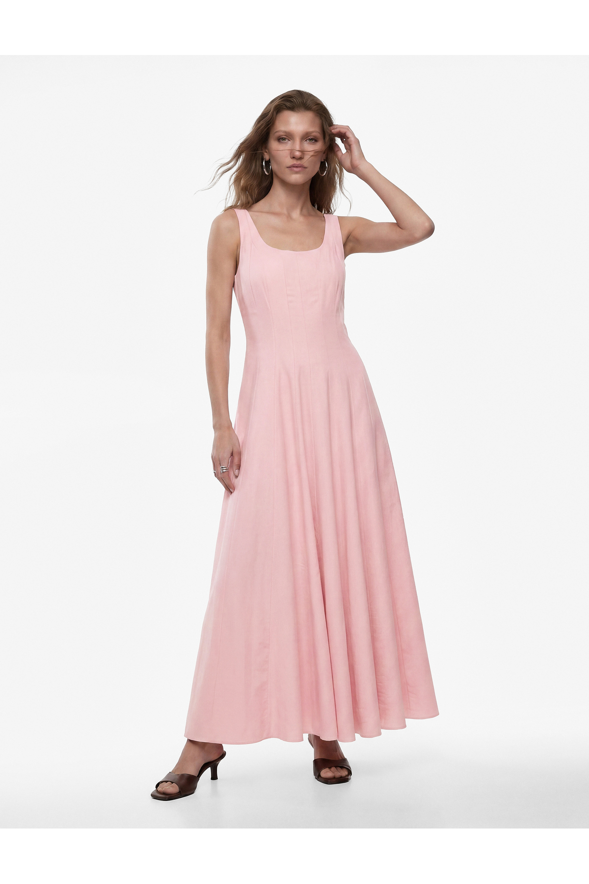 Koton Modal Fabric Square Neck Thick Strap Long Flared Dress