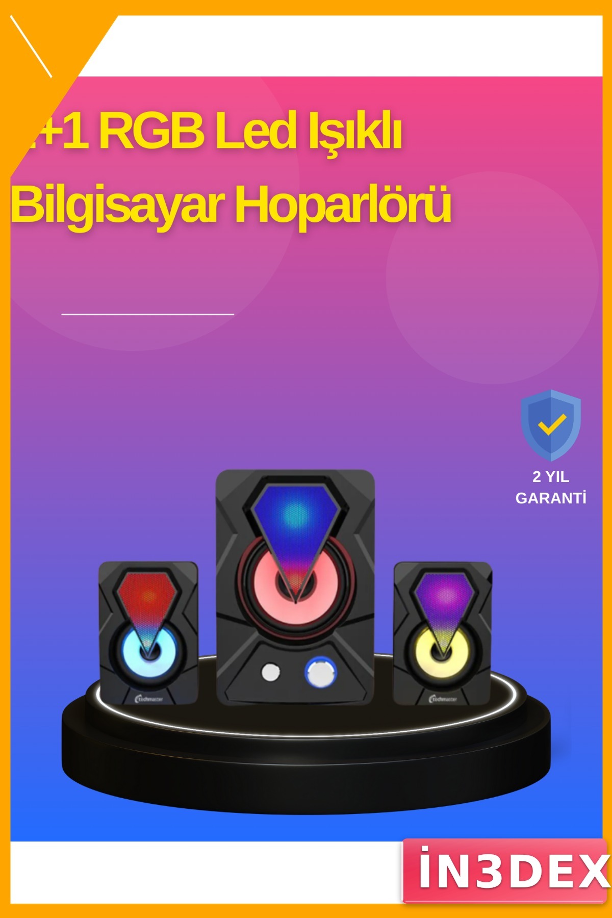 2.1 Kanal RGB LED Oyun Hoparlörü 9W Subwoofer Ses Sistemi