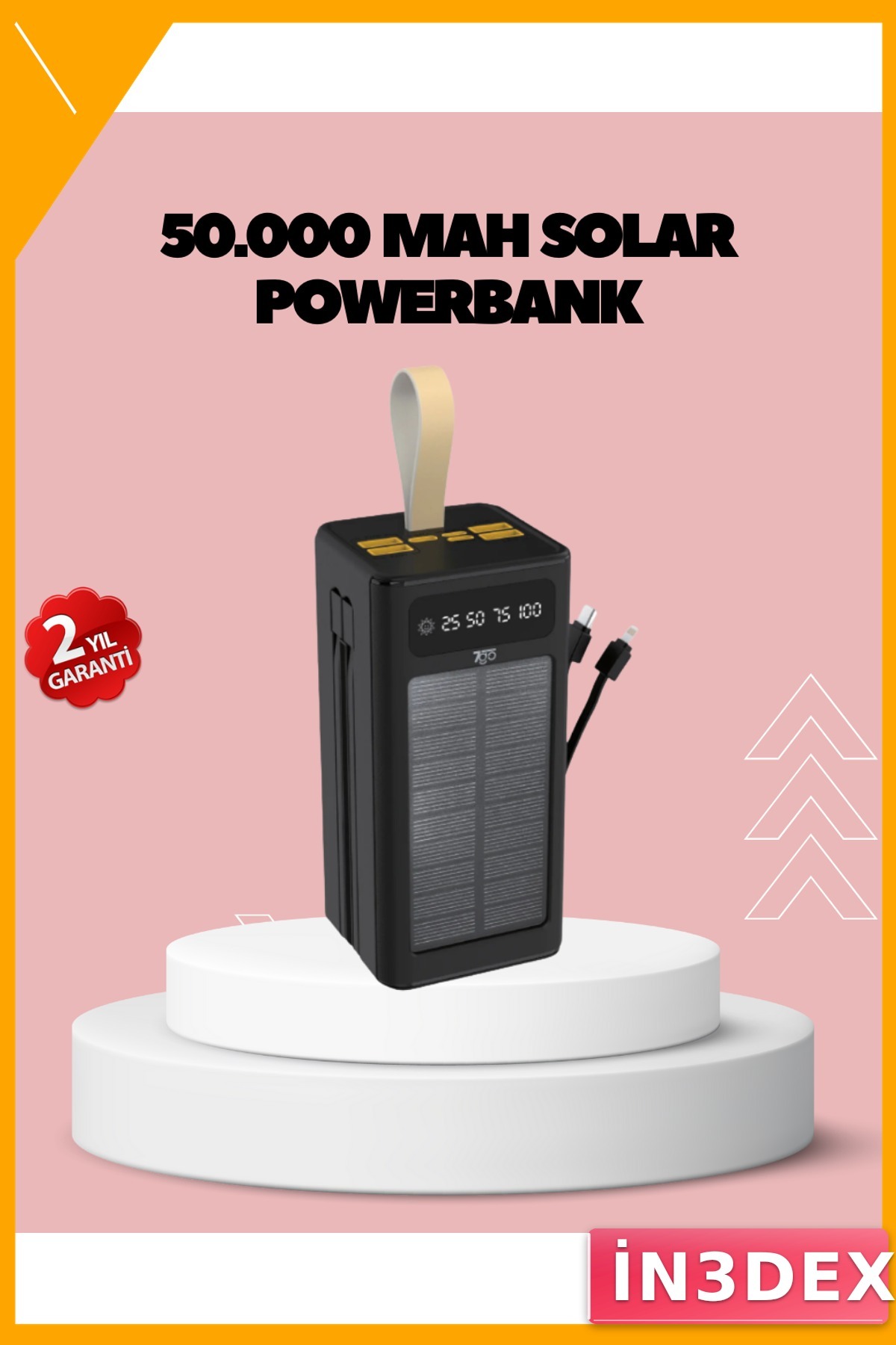 Taşınabilir Güneş Panelli Powerbank 375g Çoklu Şarj LED Işıklı