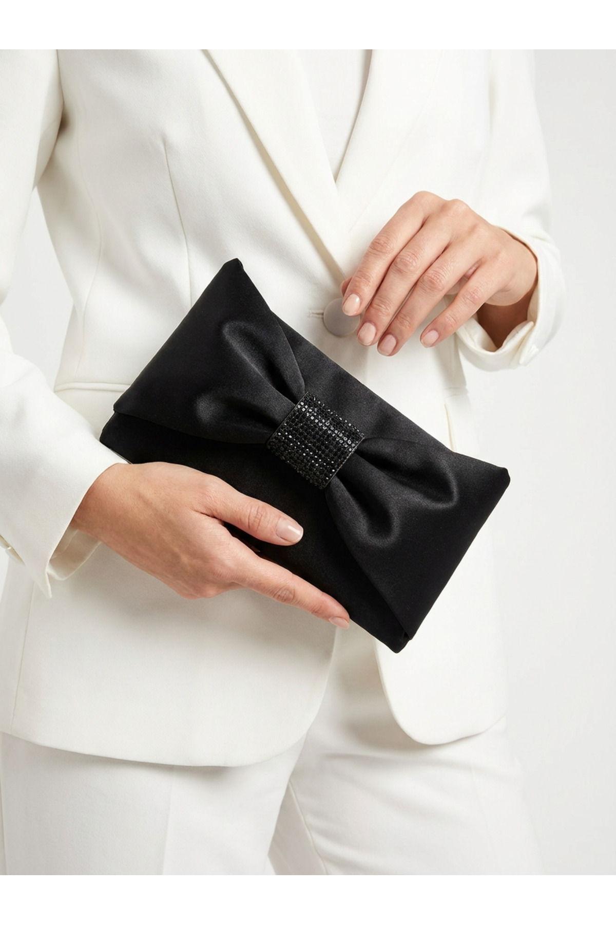Çanta Trend Saten Kumaş Taş Detaylı Portföy Clutch Çanta