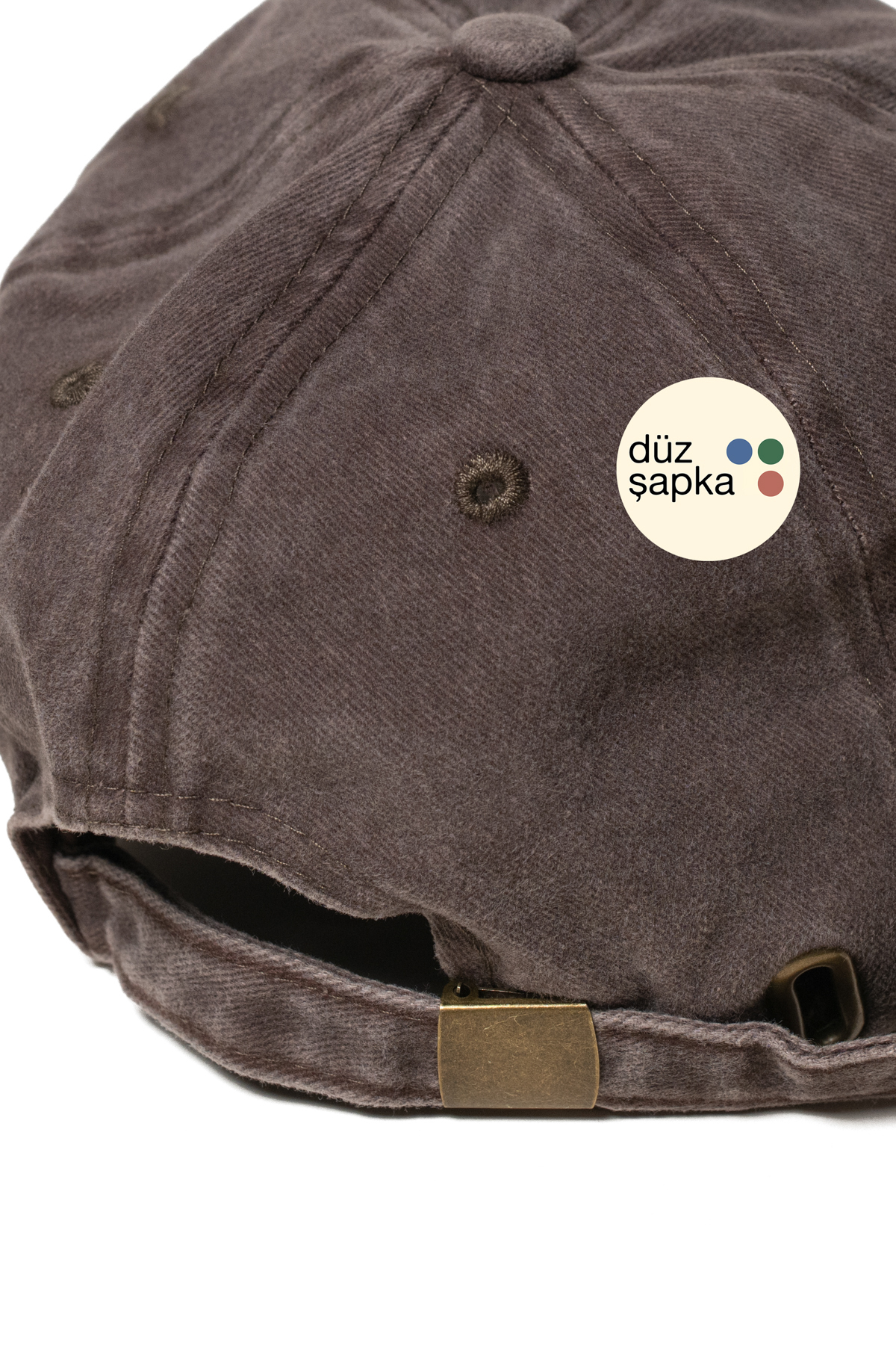 düz şapka studio Düz Şapka | Kahverengi Yıkamalı Kep Şapka - Minimalist, Logosuz ve Yazısız görsel 6