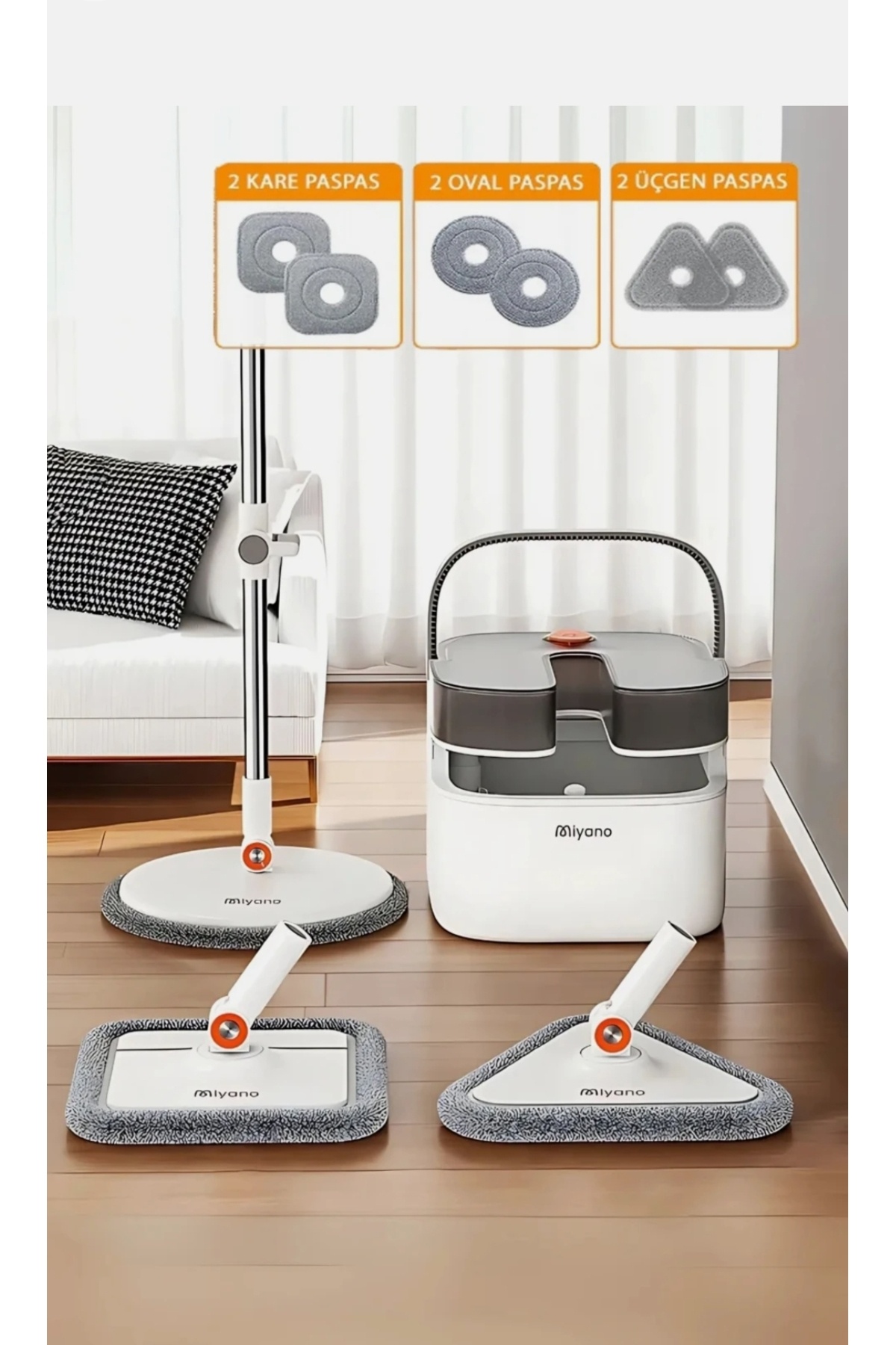 Miyano M90 Plus 3 Başlıklı Su Hazneli Mop Temizlik Seti - Fiyatı