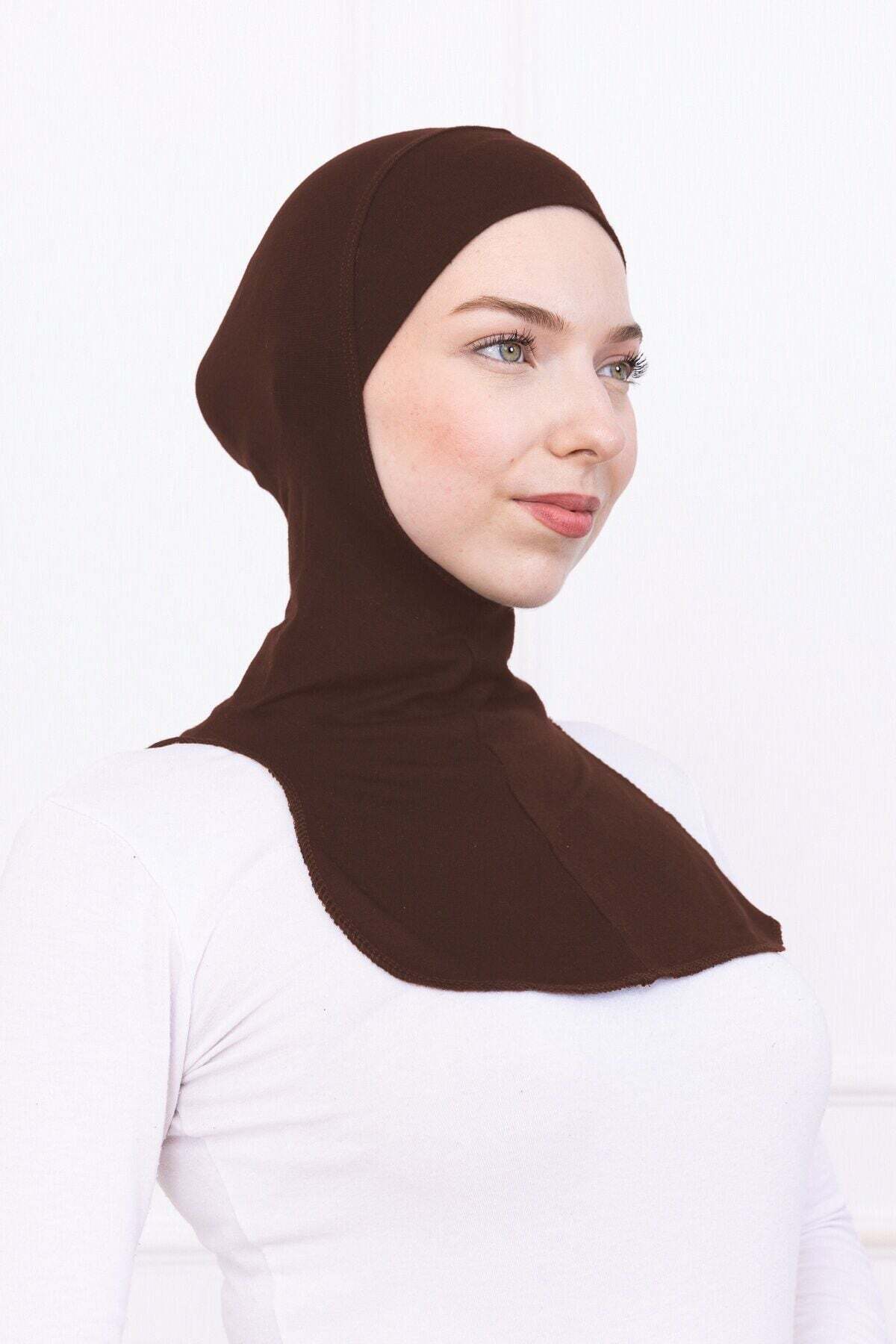Ninja Bone Lycra Sports Cap with Neck Collar - Women's Ready-to-Use Practical Hijab Headscarf -Brown