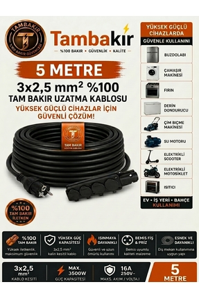 r Rosso Levanto Klima Uzatma 5 Metre Kablo, 4'lü Grup Priz ve Fiş, 3x2,5 %100...