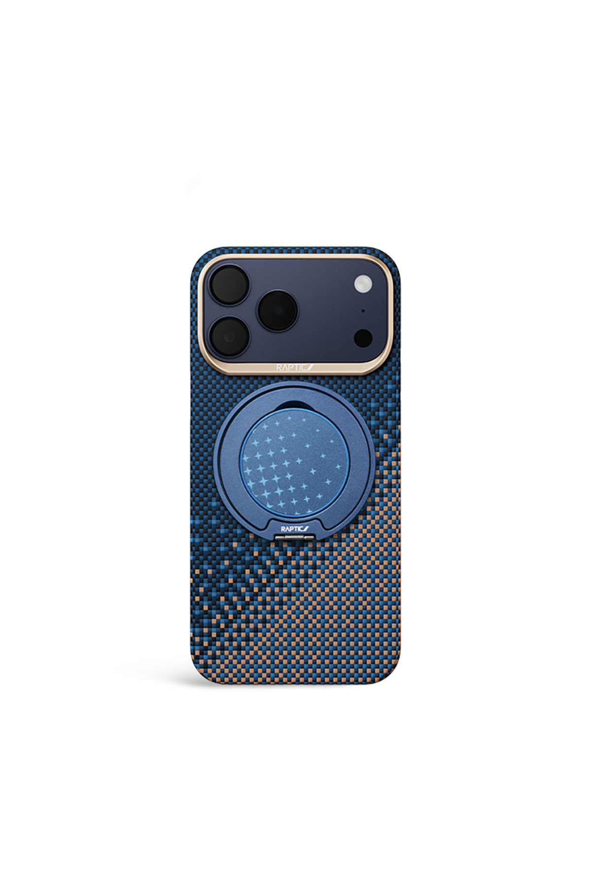 iPhone 17 Pro Max Uyumlu Raptic 2in1 Bundle Kit Aramid Skin Serenity Serisi Stand ve Lacivert Kılıf
