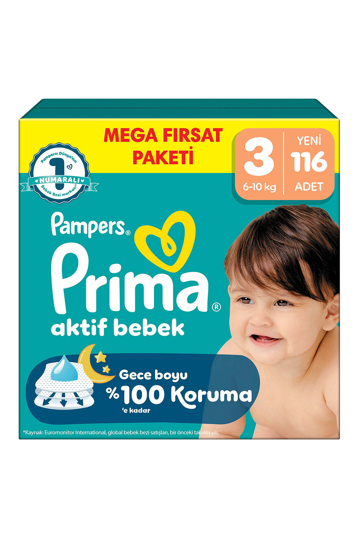 Prima Bebek Bezi Aktif Bebek Mega Fırsat Paketi 3 Beden 116 Adet