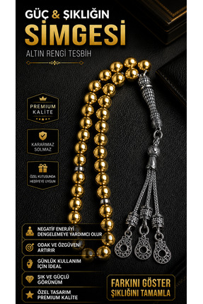 OSMANLI DOĞAL TAŞ Hematit gold tesbih 33 lük 8 mm