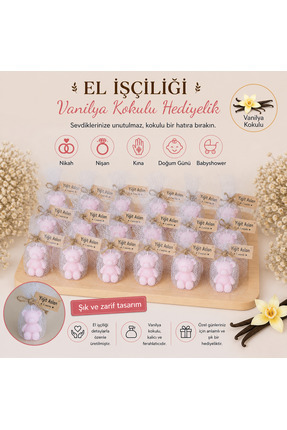 F&A Candle Kişiye Özel El Yapımı Pembe Ayıcık Mum – Vanilya Kokulu Nikah Nişa...