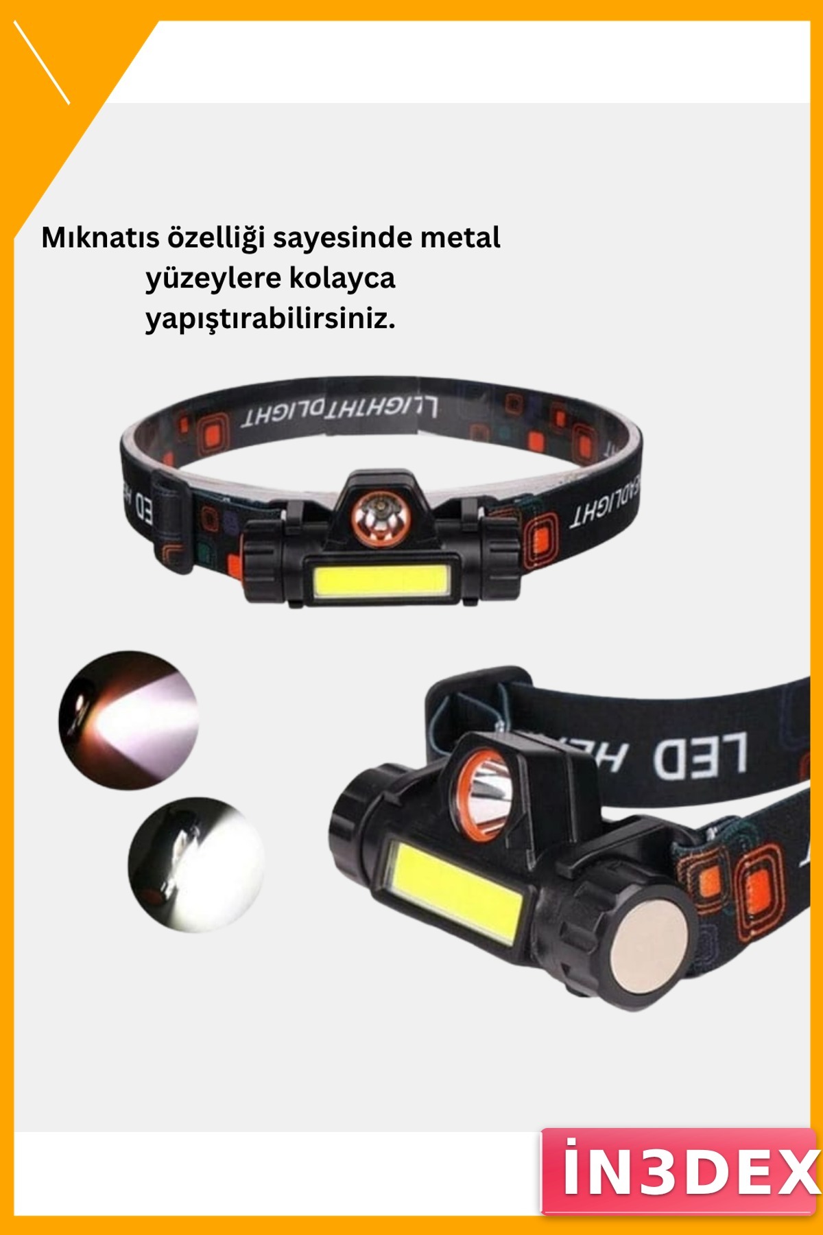 Şarjlı LED Kafa Feneri 200 Lümen 3W Uzun Mesafe + Ortam Aydınlatması